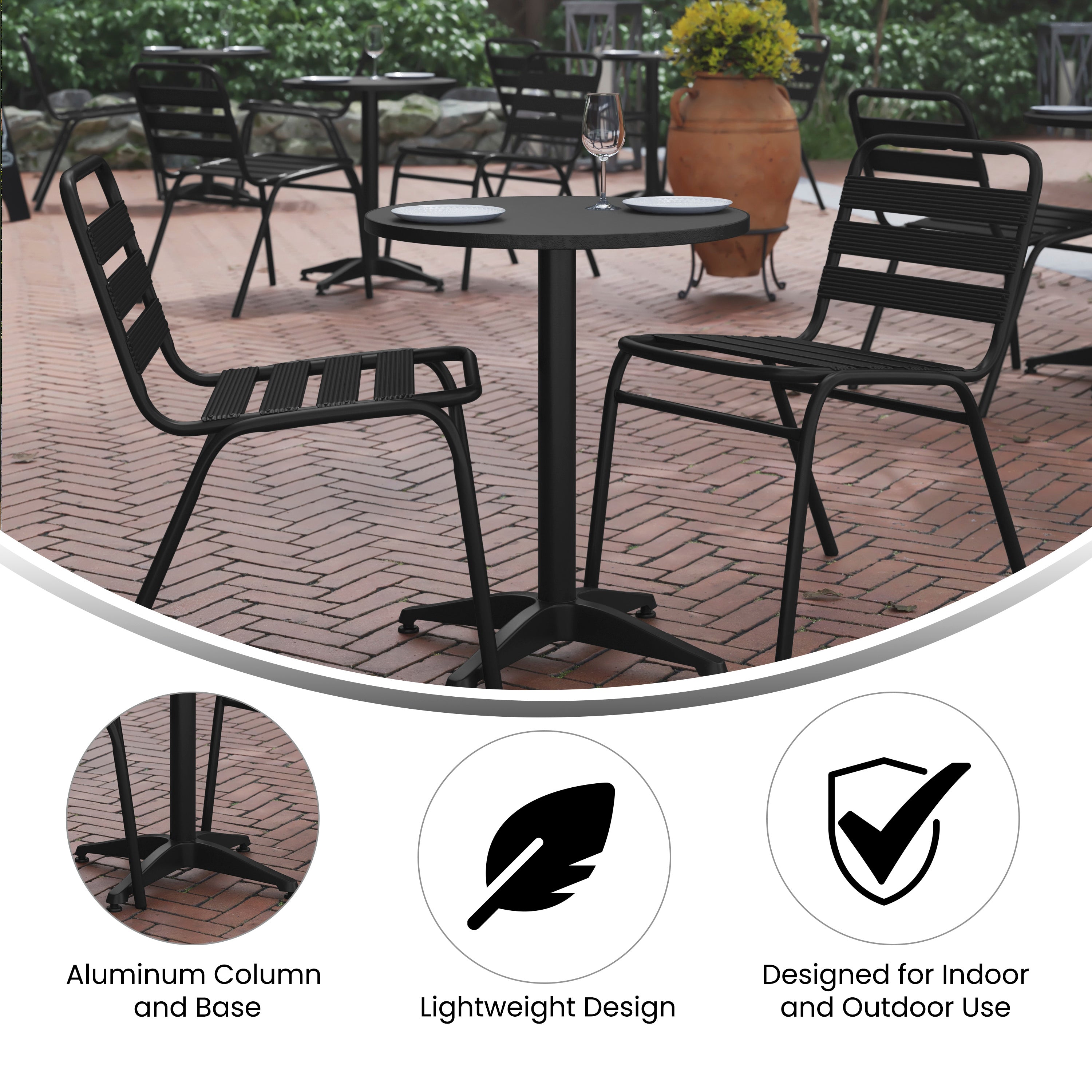 Mellie 23.5'' Black Round Metal Indoor-Outdoor Table with Base