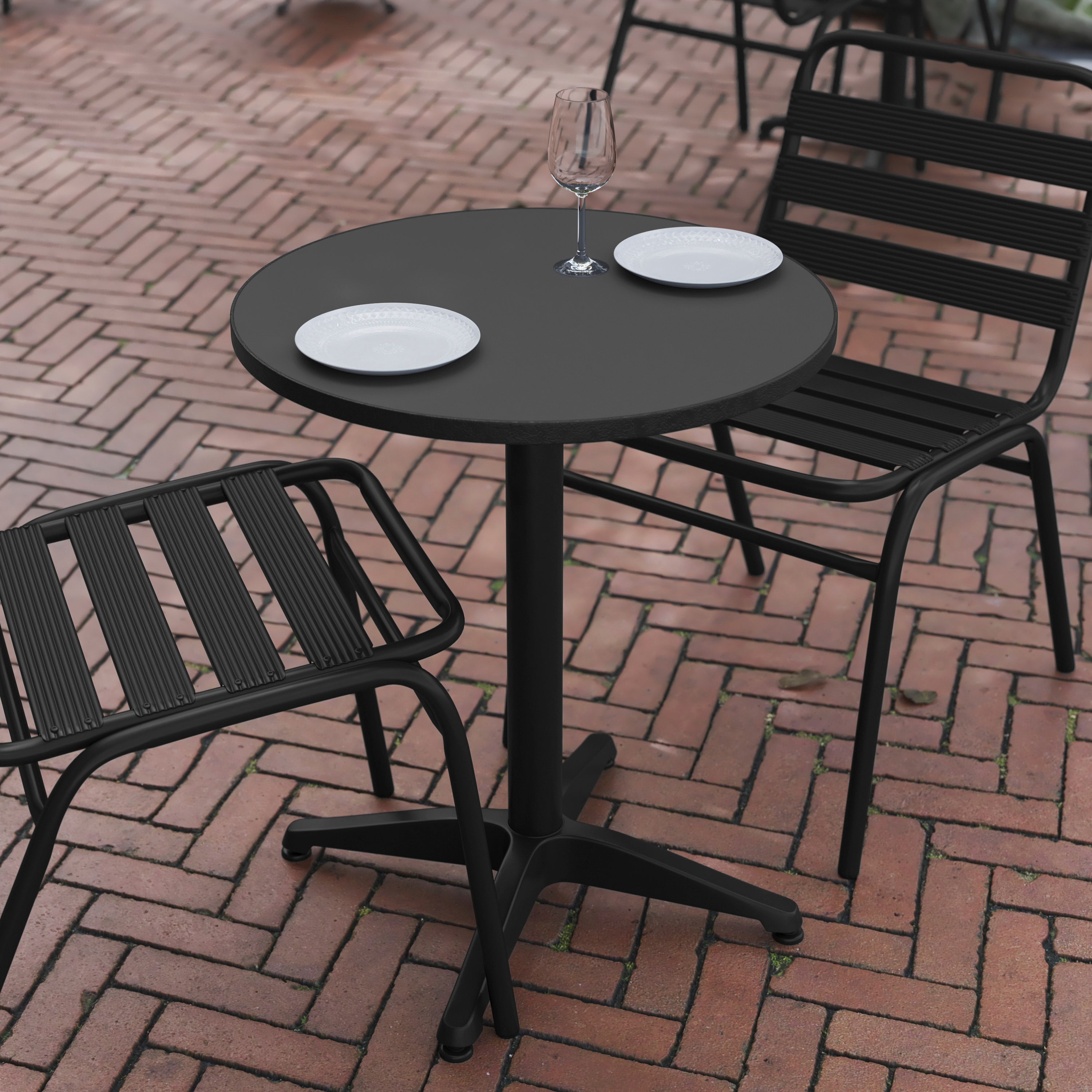 Mellie 23.5'' Black Round Metal Indoor-Outdoor Table with Base