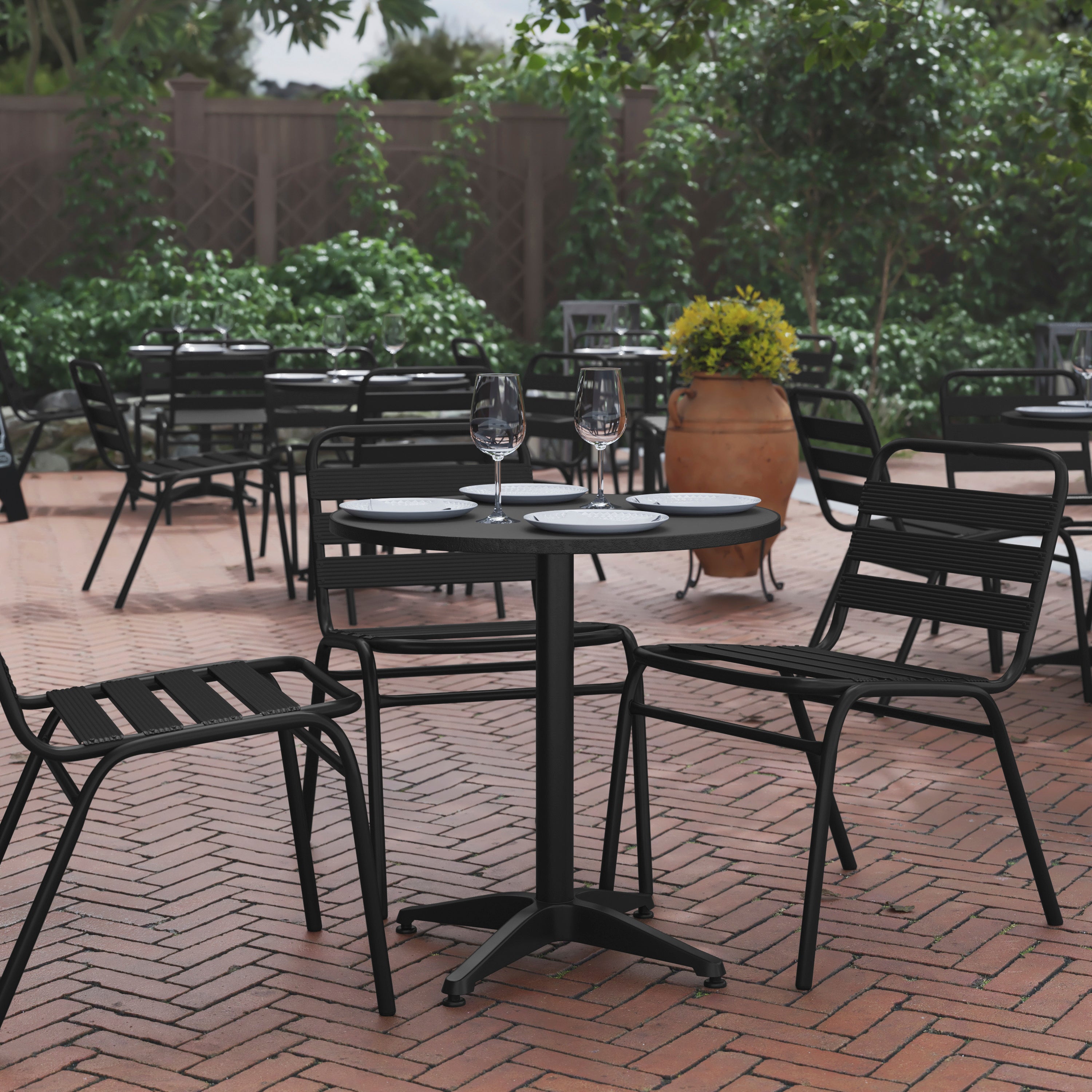 Mellie 27.5'' Black Round Metal Indoor-Outdoor Table with Base