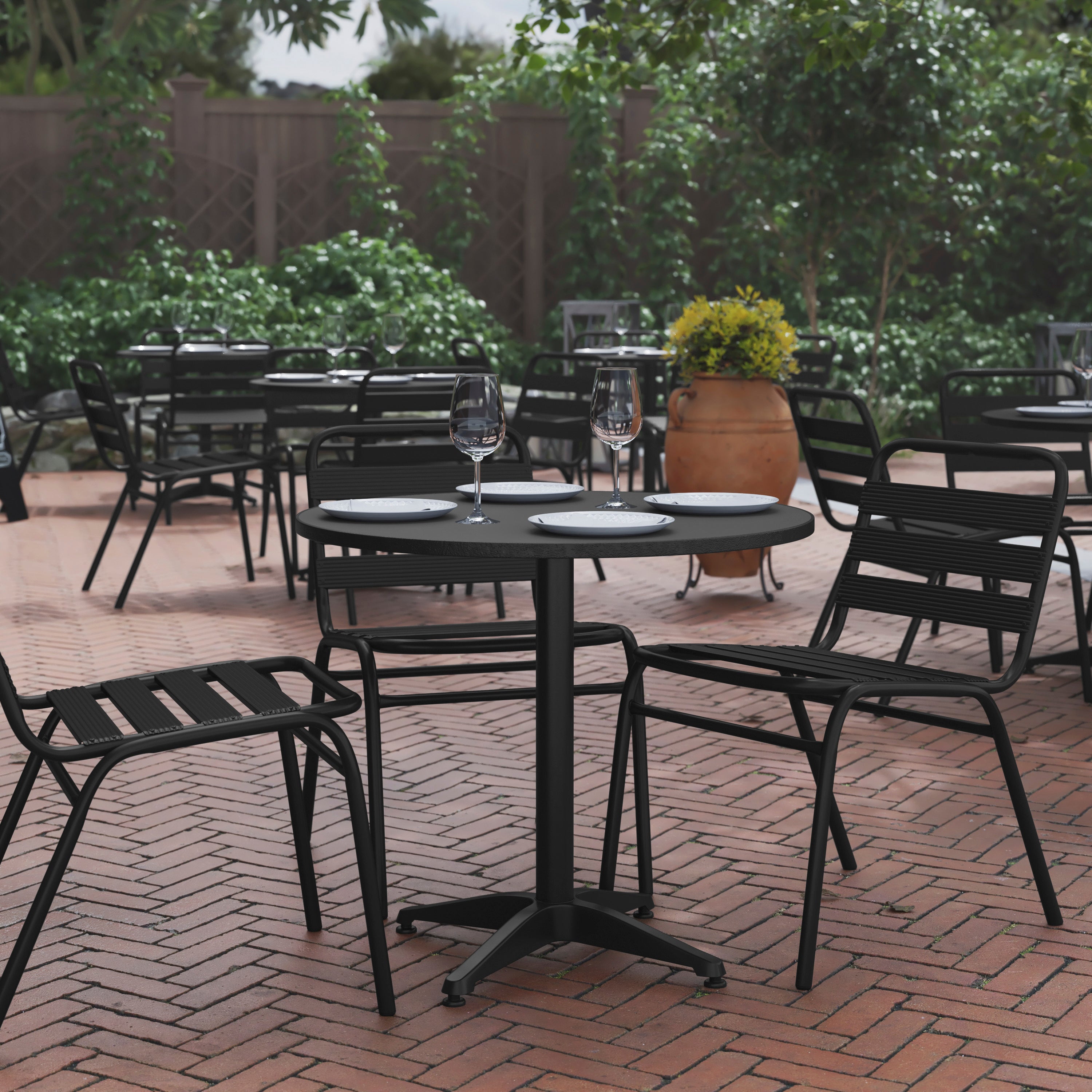 Mellie 31.5'' Black Round Metal Indoor-Outdoor Table with Base