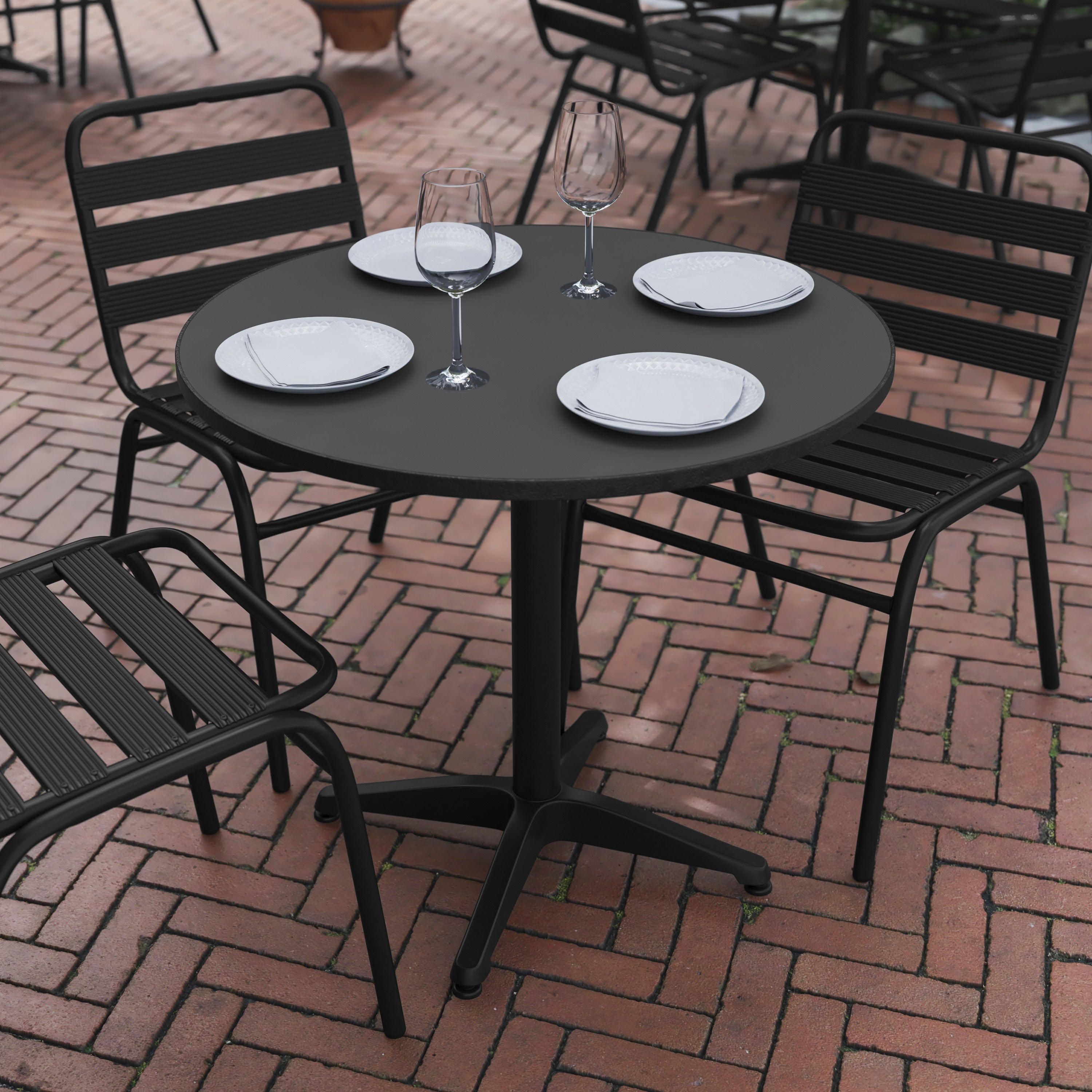 Mellie 31.5'' Black Round Metal Indoor-Outdoor Table with Base