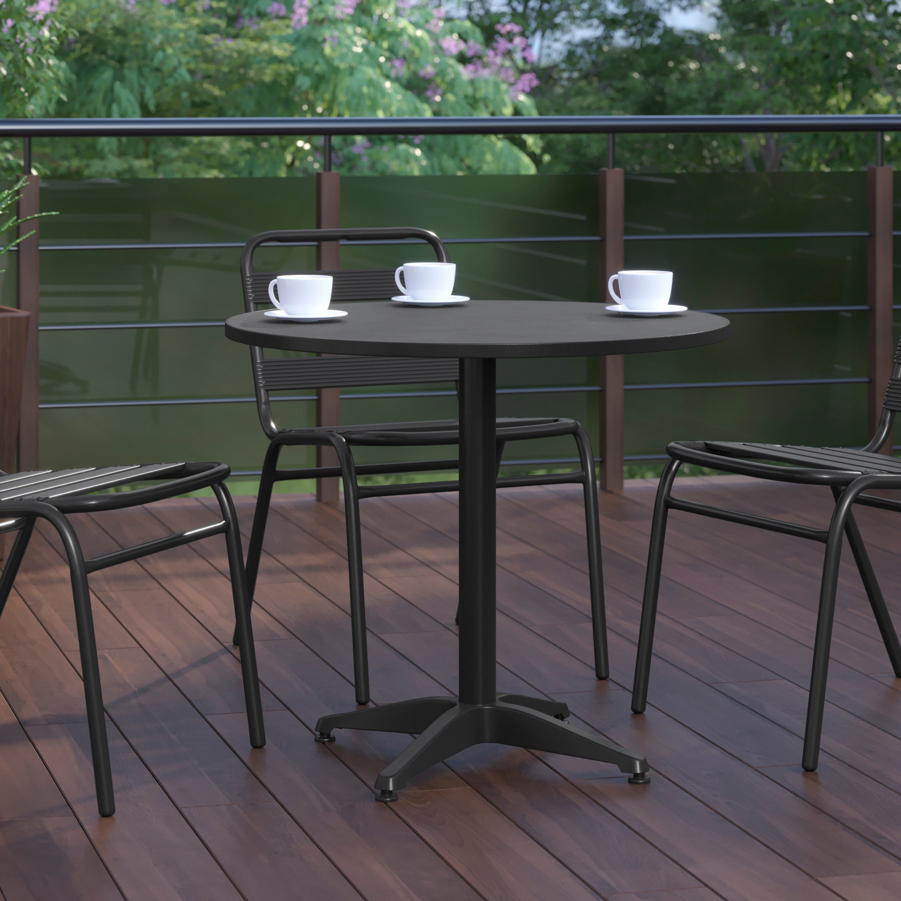 Mellie 31.5'' Black Round Metal Indoor-Outdoor Table with Base