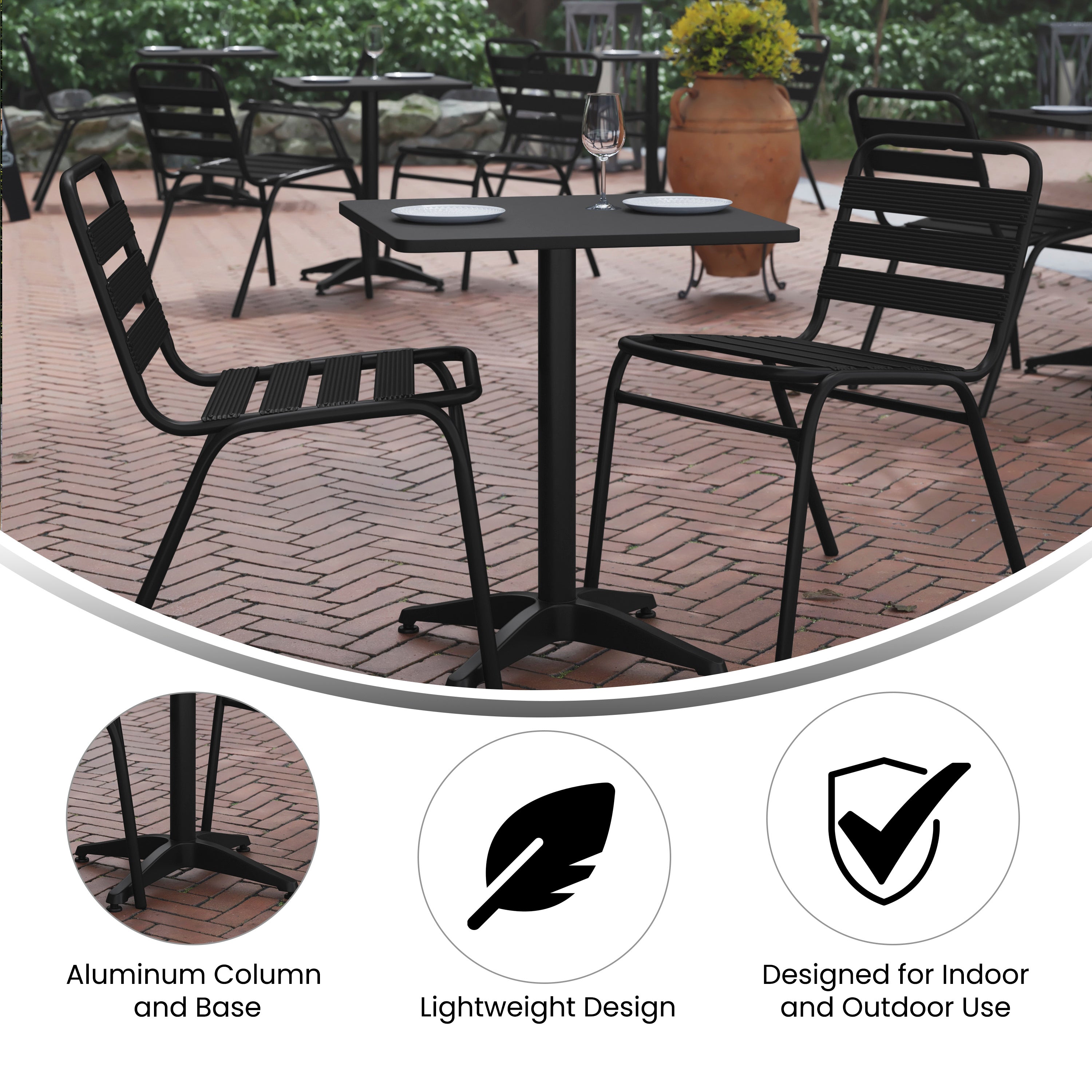 Mellie 23.5'' Black Square Metal Indoor-Outdoor Table with Base