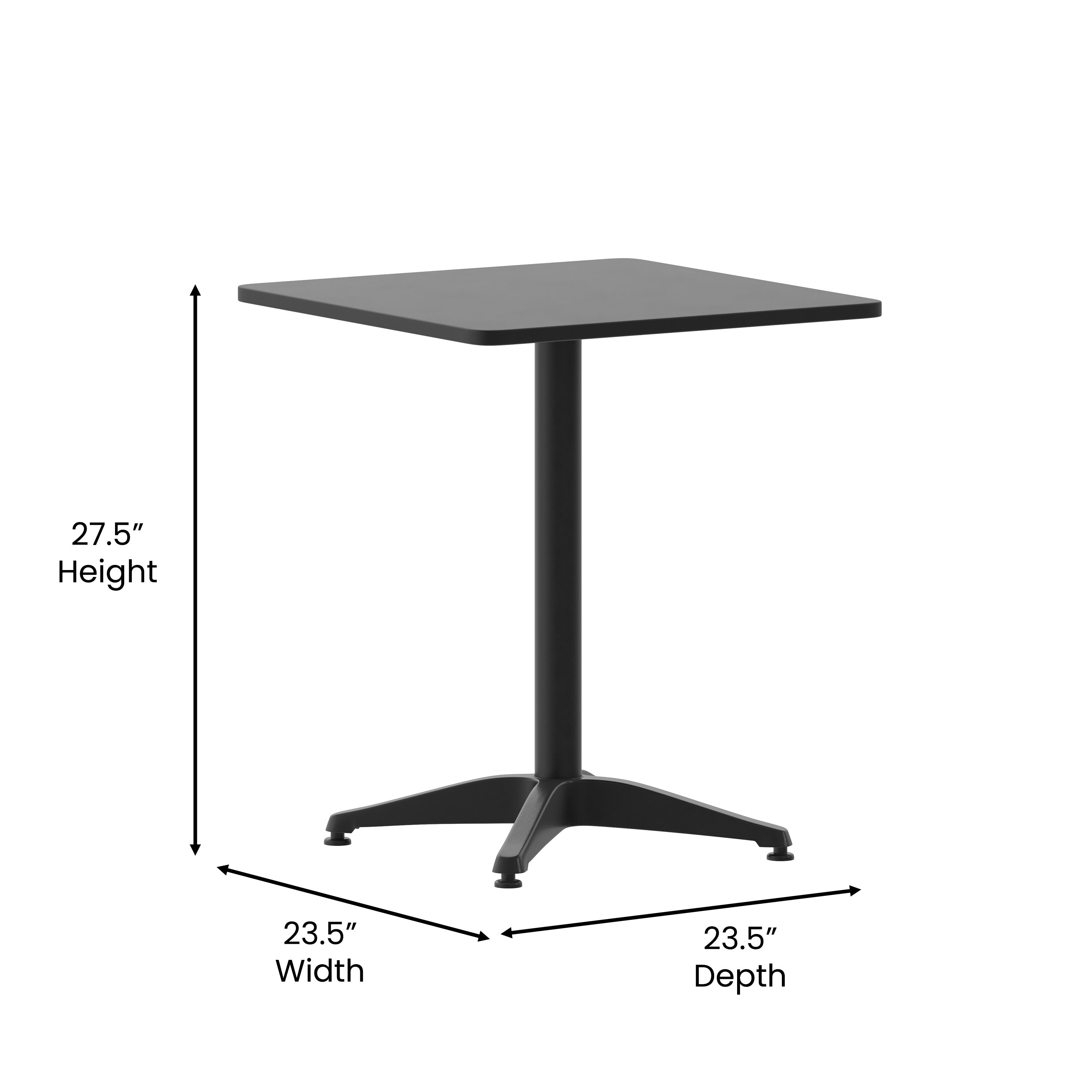 Mellie 23.5'' Black Square Metal Indoor-Outdoor Table with Base