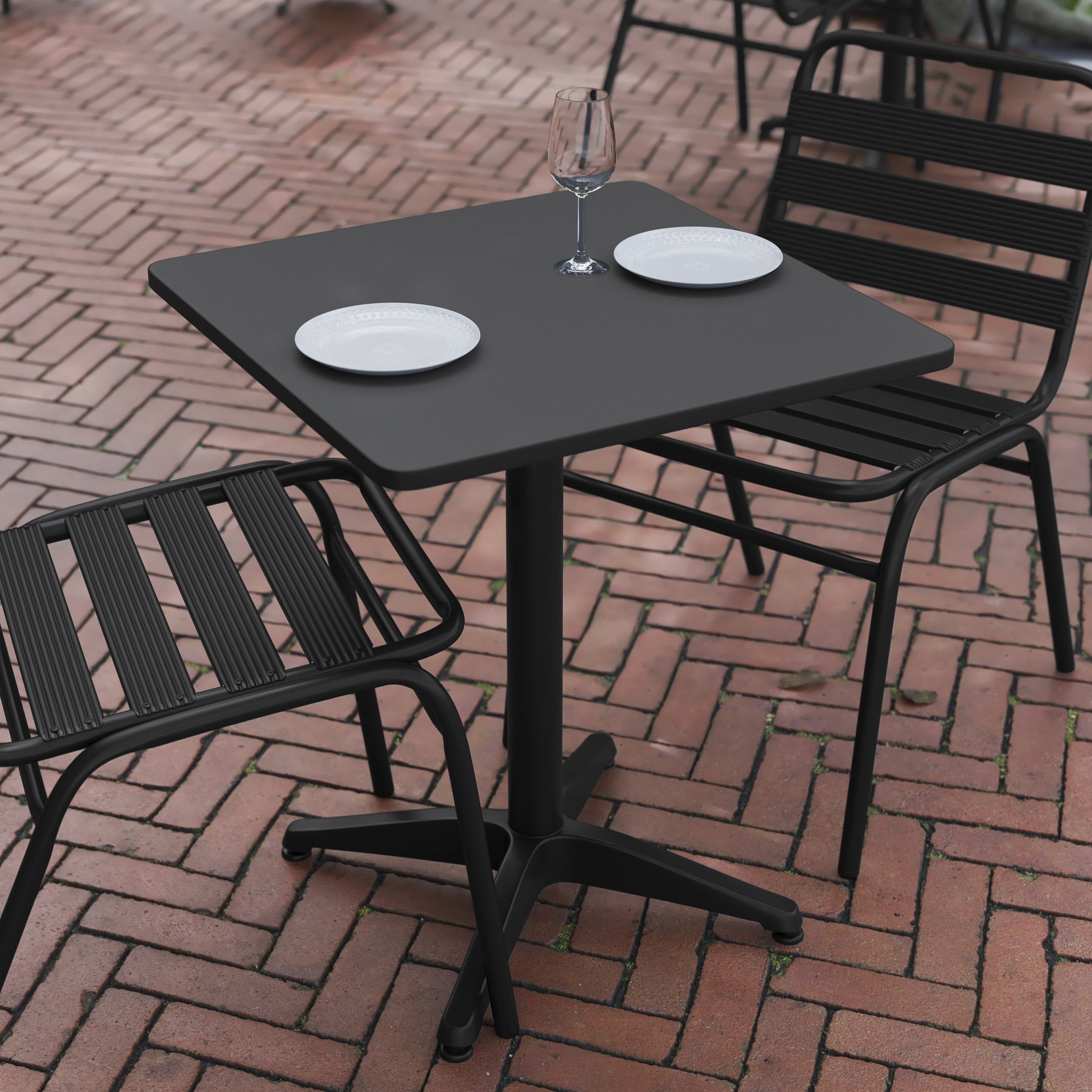 Mellie 23.5'' Black Square Metal Indoor-Outdoor Table with Base