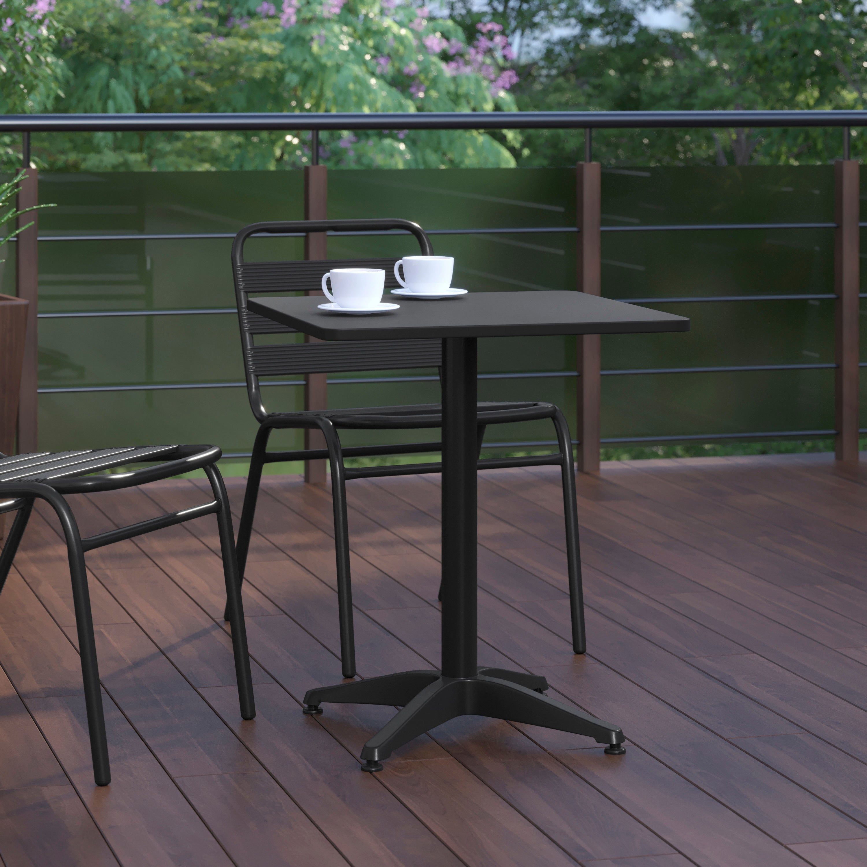 Mellie 23.5'' Black Square Metal Indoor-Outdoor Table with Base