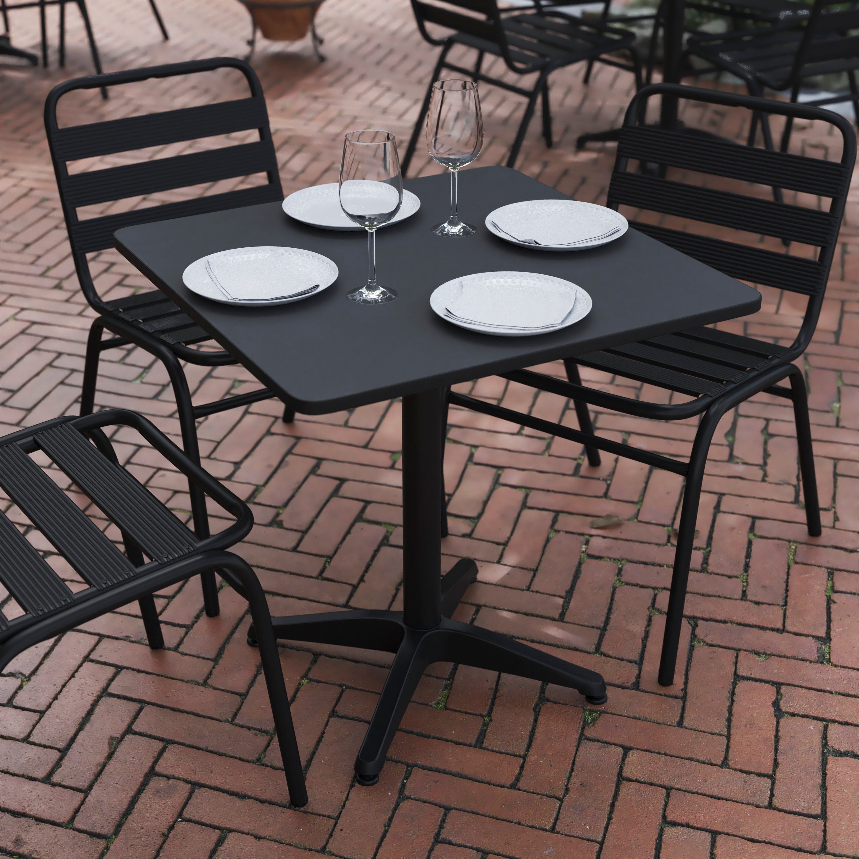 Mellie 27.5'' Black Square Metal Indoor-Outdoor Table with Base