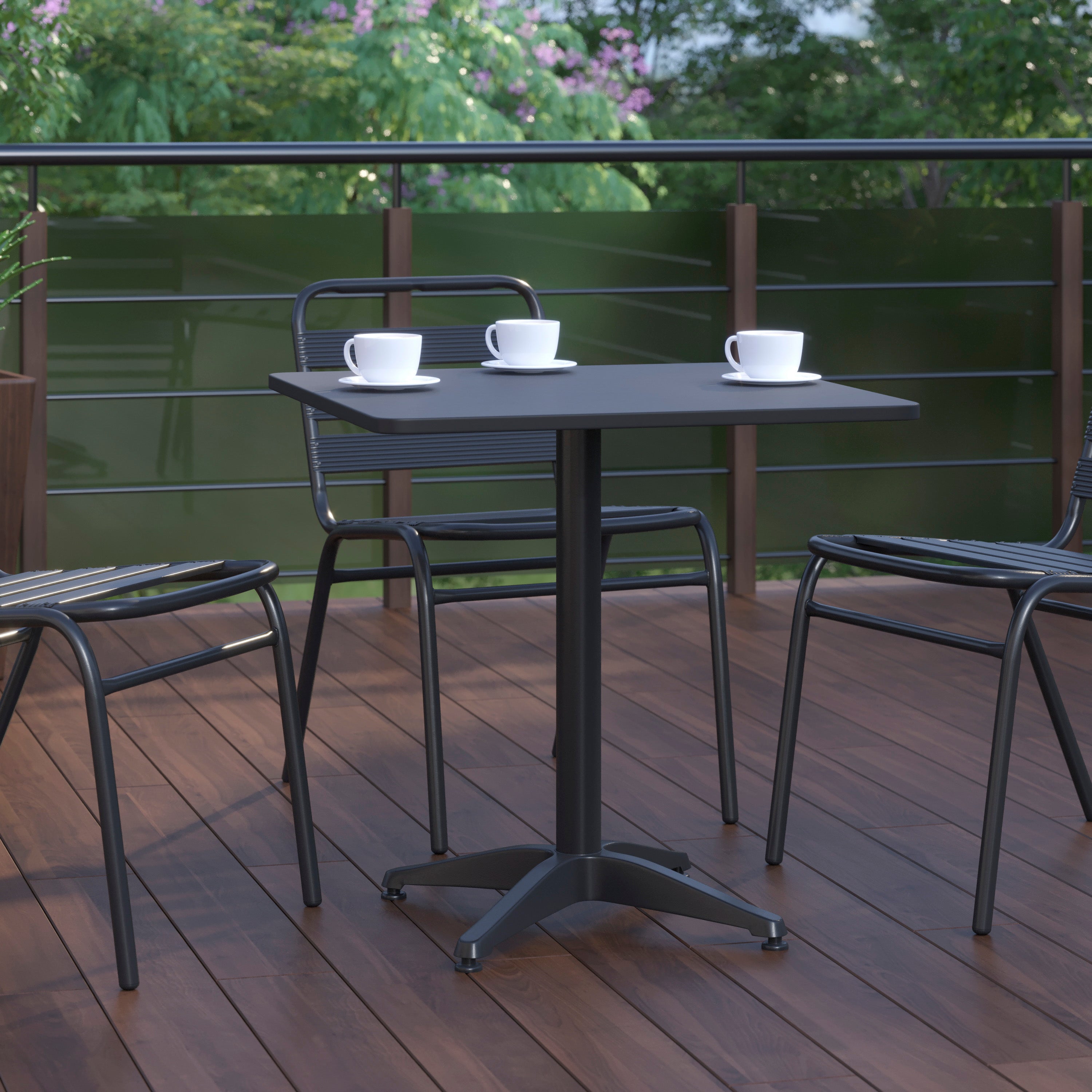 Mellie 27.5'' Black Square Metal Indoor-Outdoor Table with Base