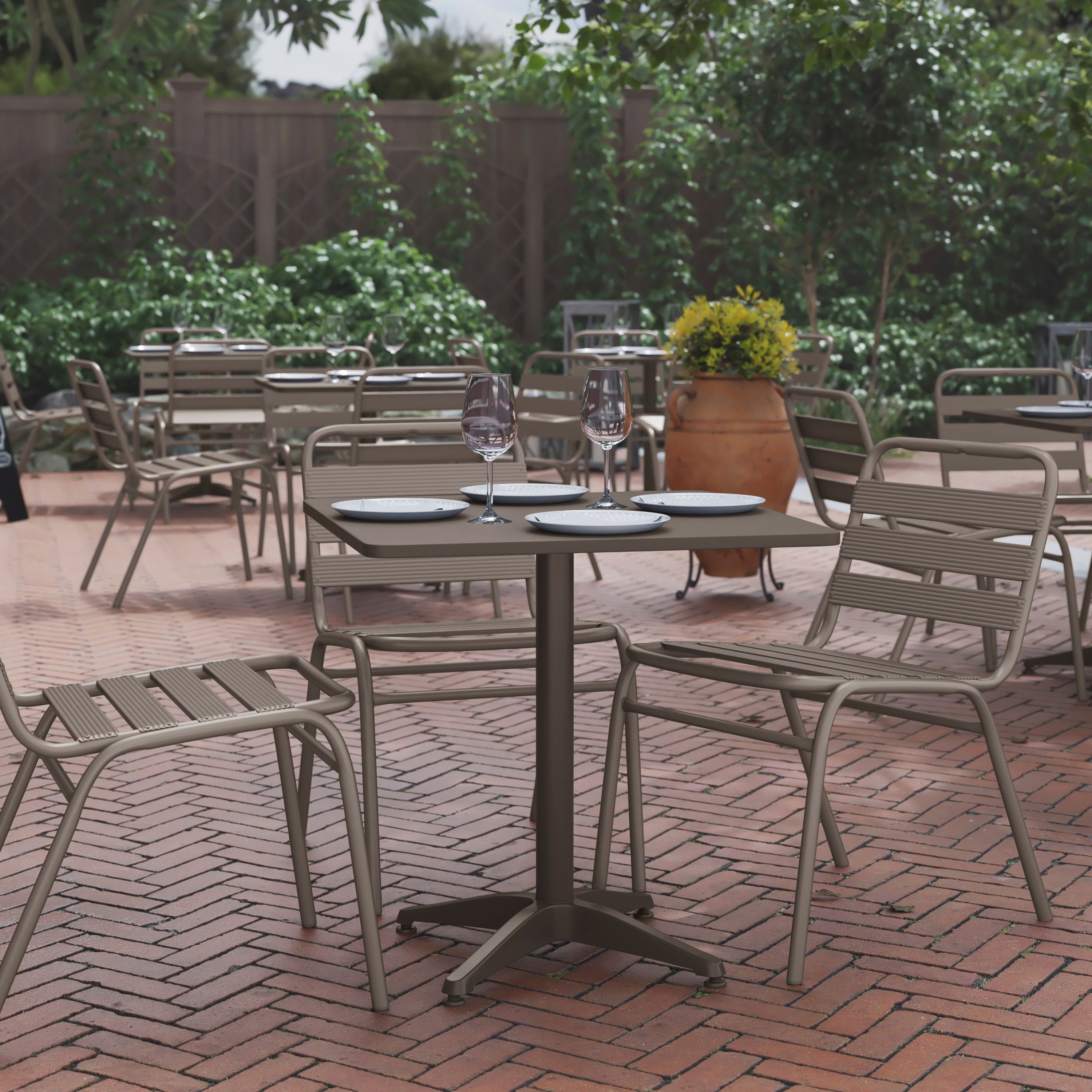 Mellie 27.5'' Bronze Square Metal Indoor-Outdoor Table with Base