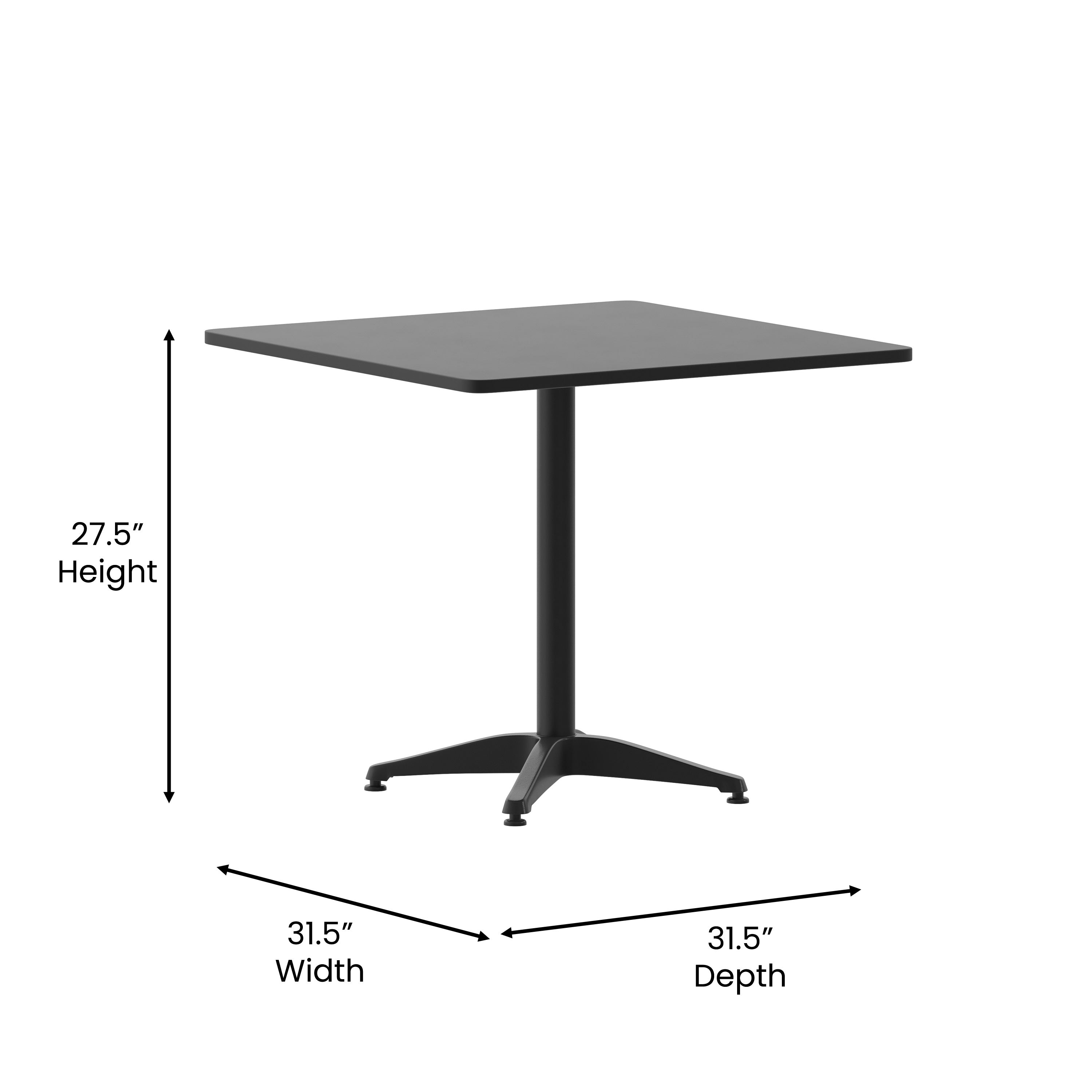 Mellie 31.5'' Black Square Metal Indoor-Outdoor Table with Base