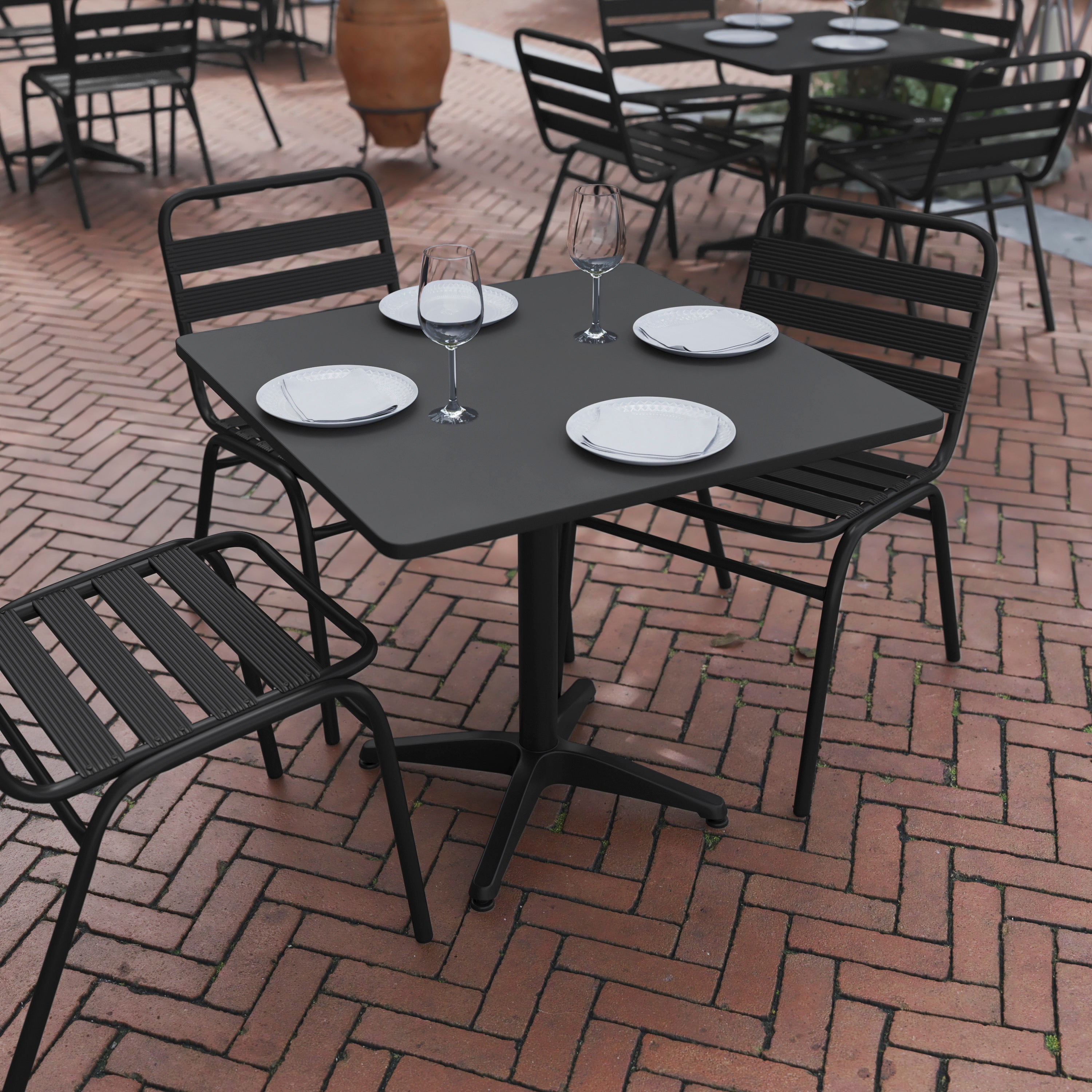 Mellie 31.5'' Black Square Metal Indoor-Outdoor Table with Base