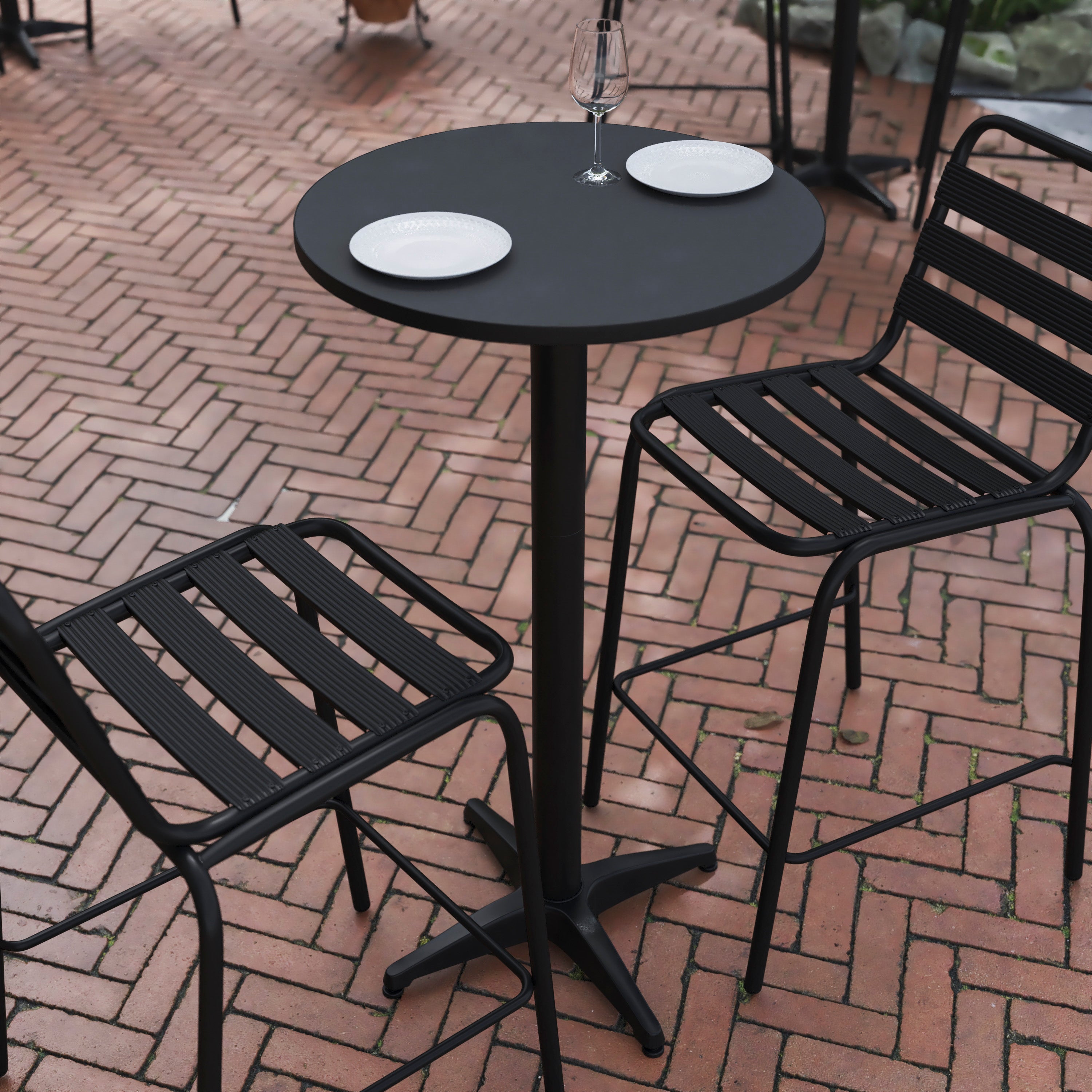 Mellie 23.25" Black Round Metal Indoor-Outdoor Bar Height Table with Flip-Up Table