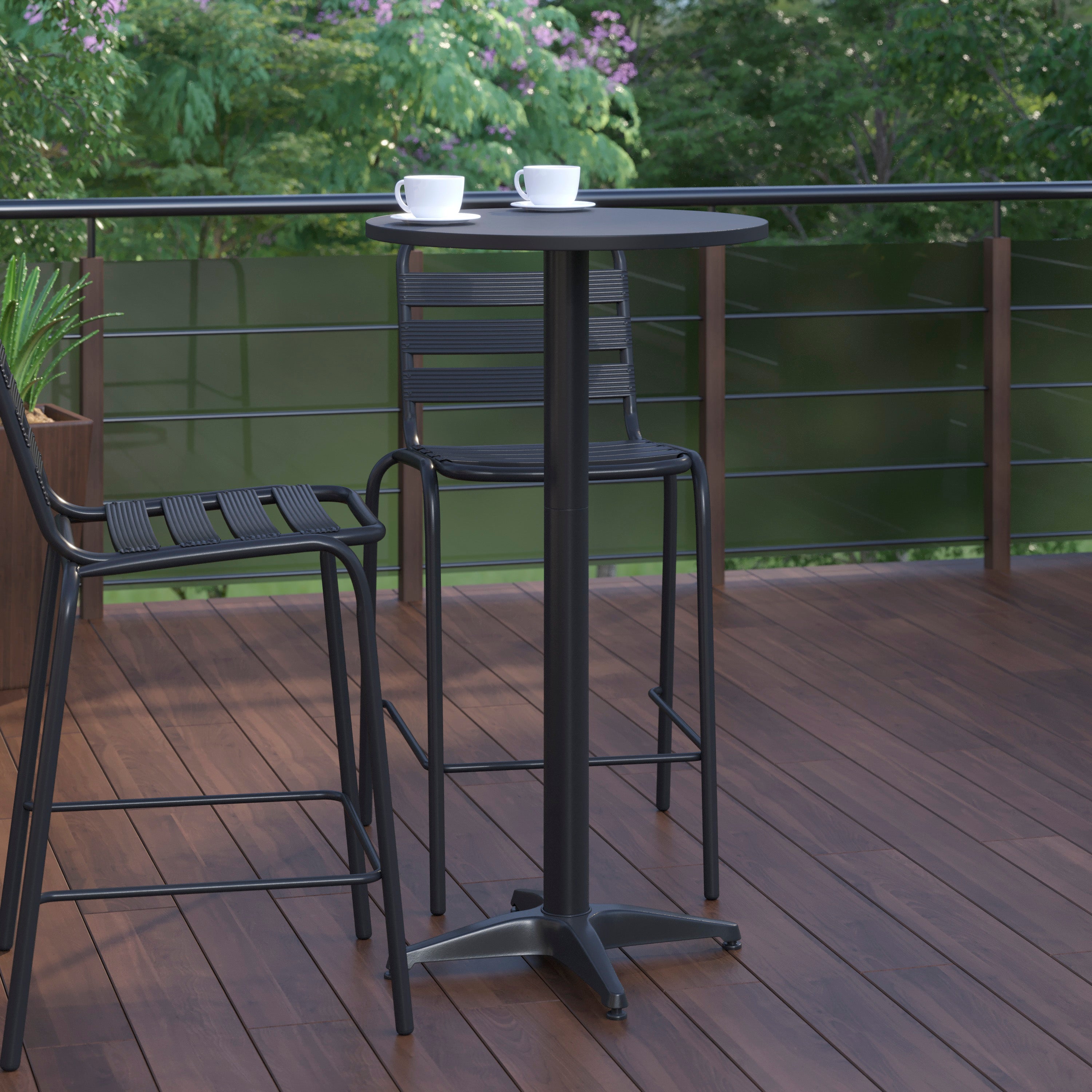 Mellie 23.25" Black Round Metal Indoor-Outdoor Bar Height Table with Flip-Up Table