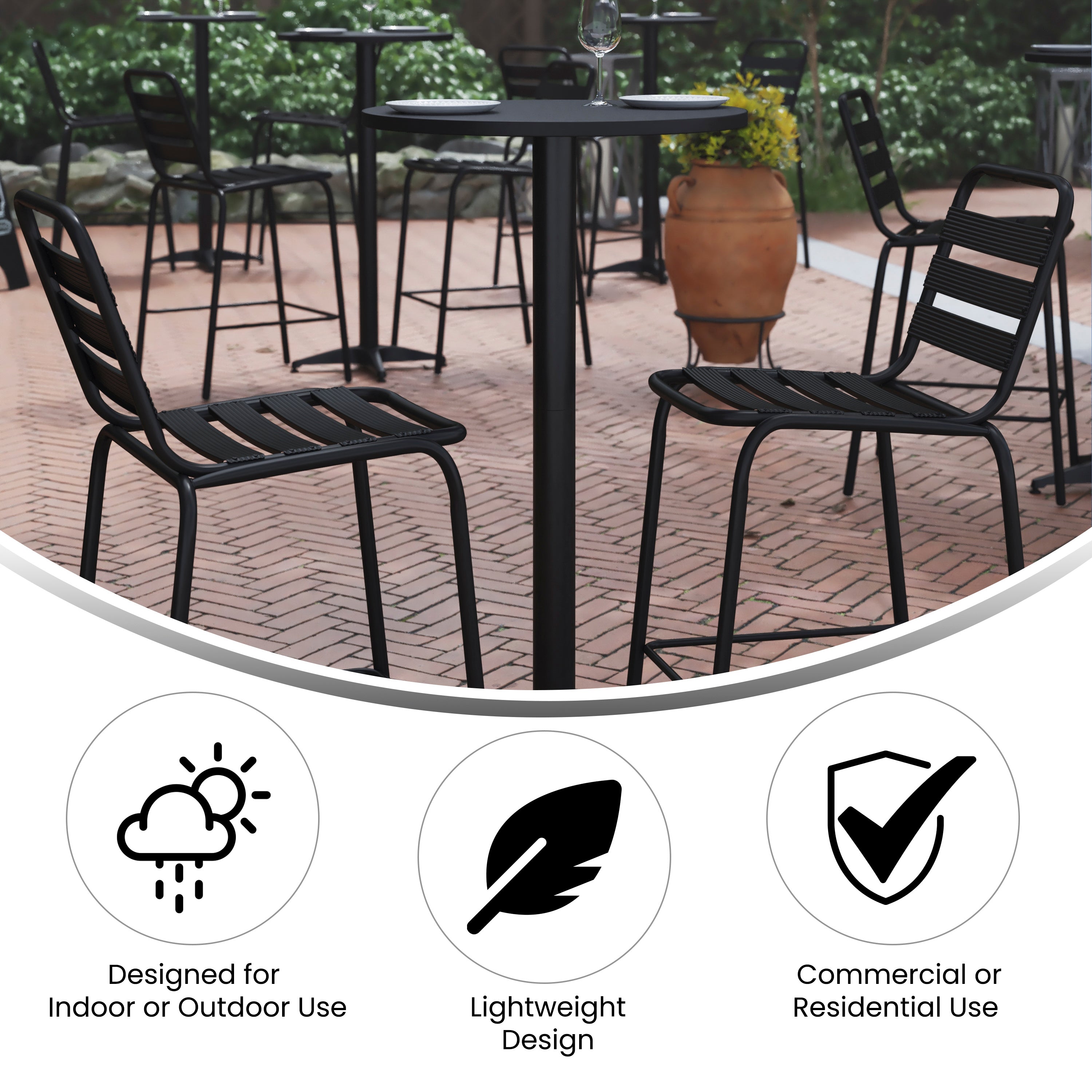 Mellie 23.5" Black Round Metal Indoor-Outdoor Bar Height Table