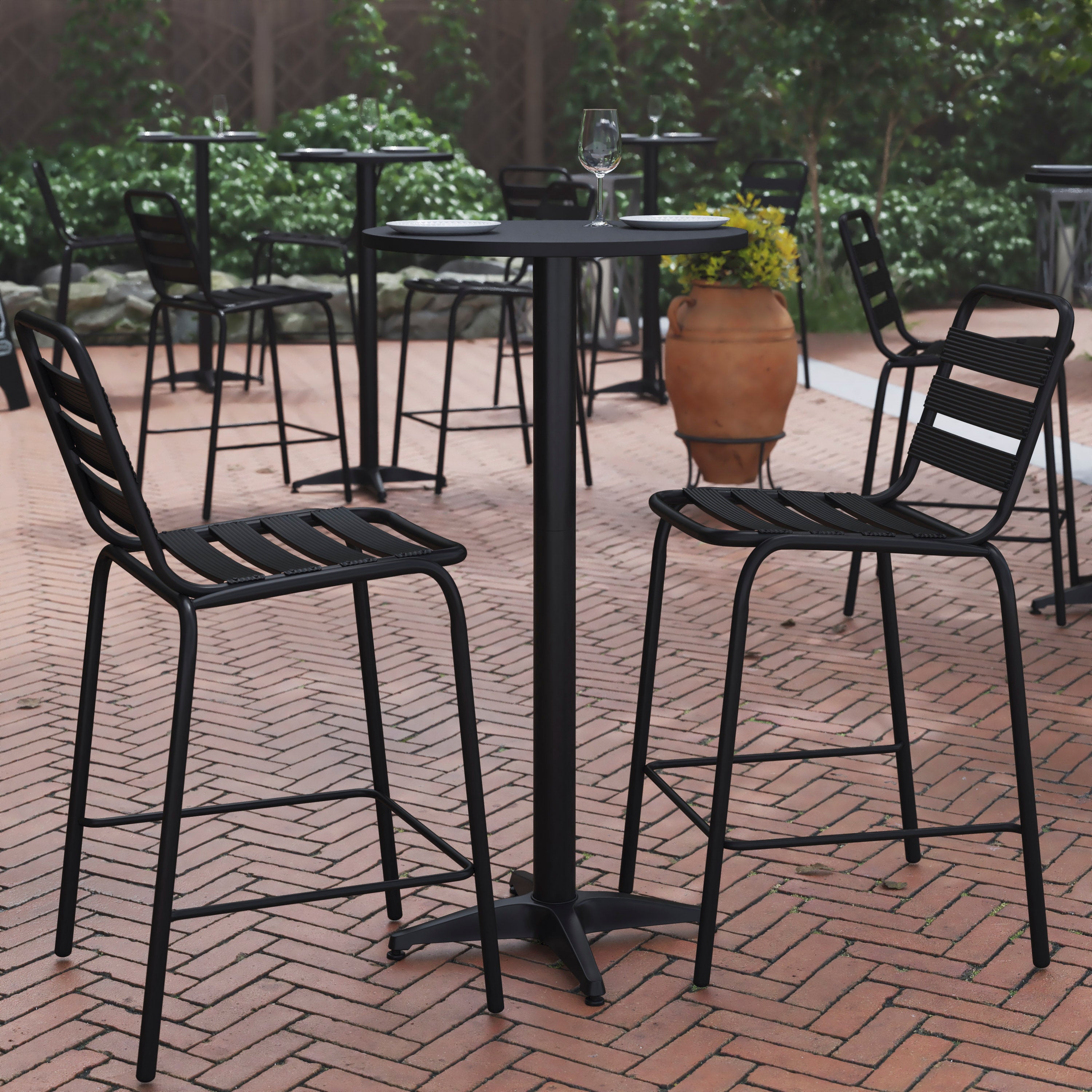 Mellie 23.5" Black Round Metal Indoor-Outdoor Bar Height Table