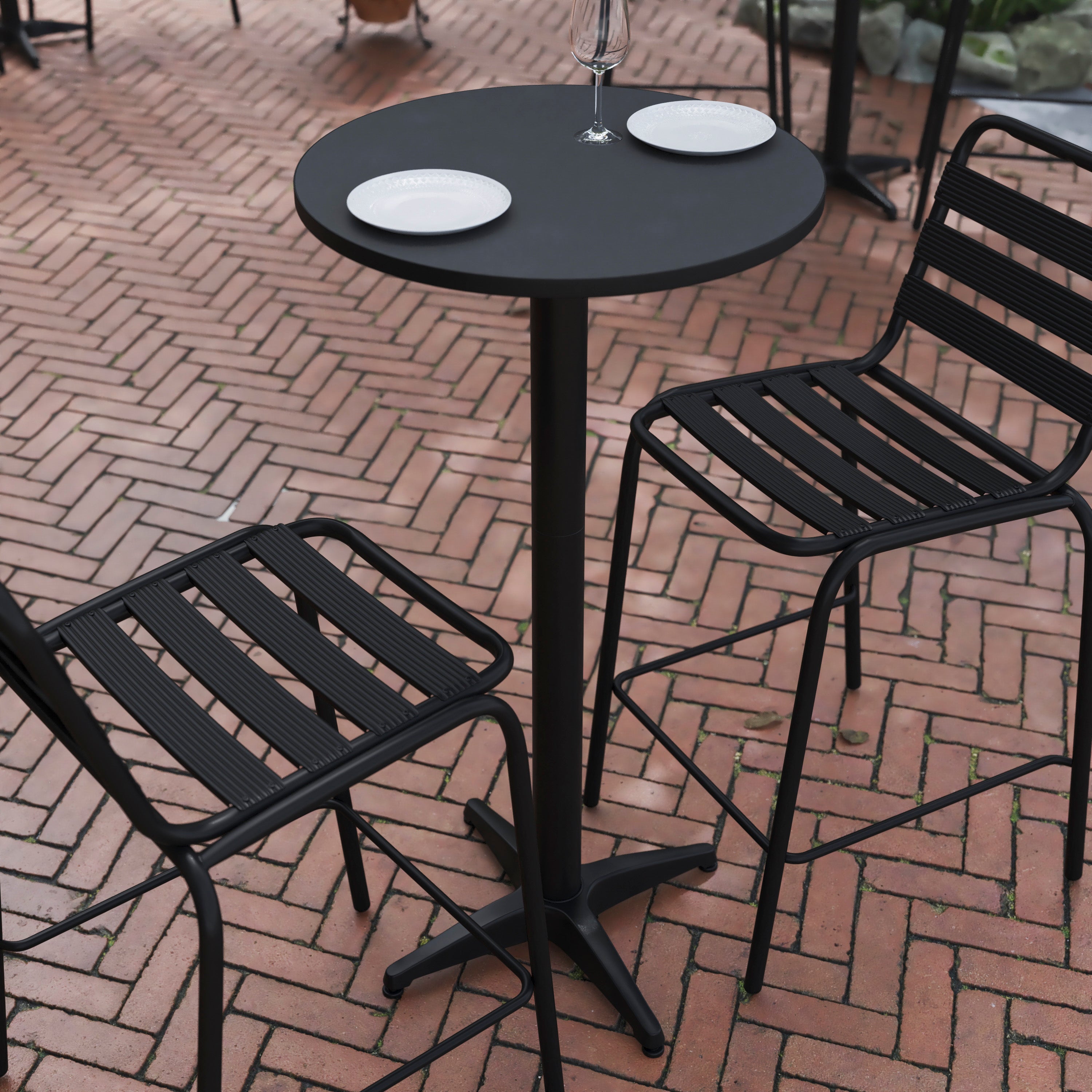 Mellie 23.5" Black Round Metal Indoor-Outdoor Bar Height Table