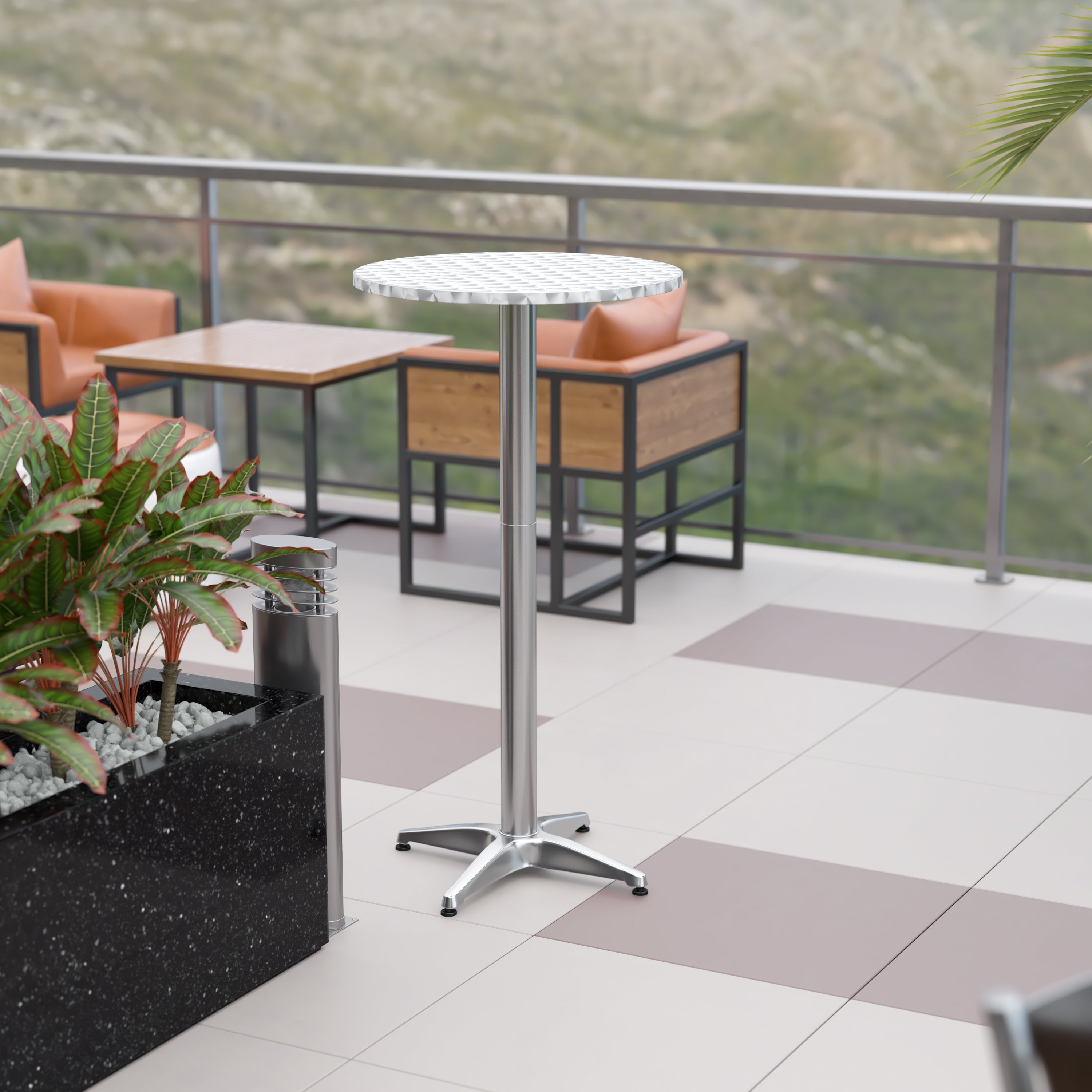 Mellie 23.5" Round Aluminum Indoor-Outdoor Bar Height Table
