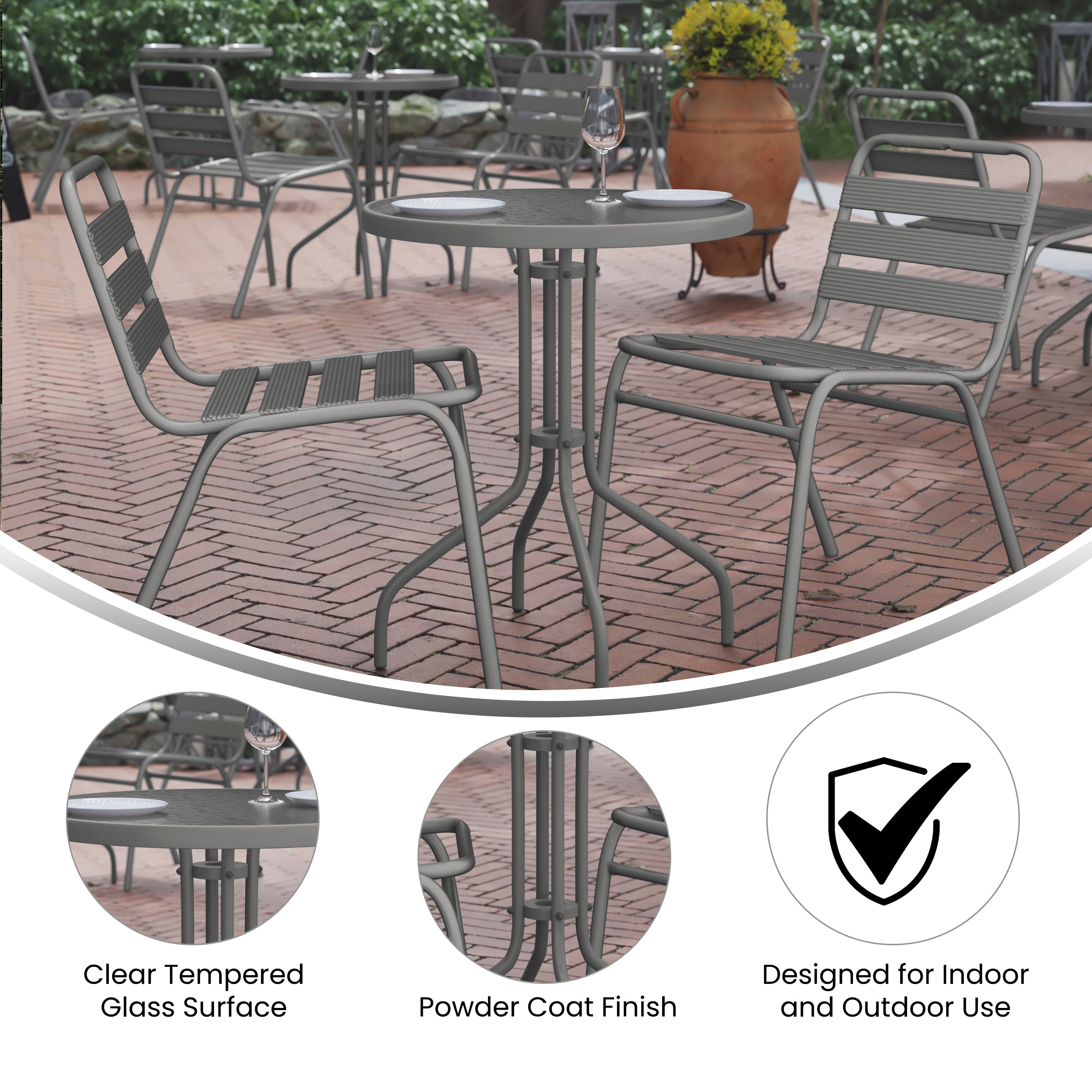 Bellamy 23.75'' Silver Round Tempered Glass Metal Table