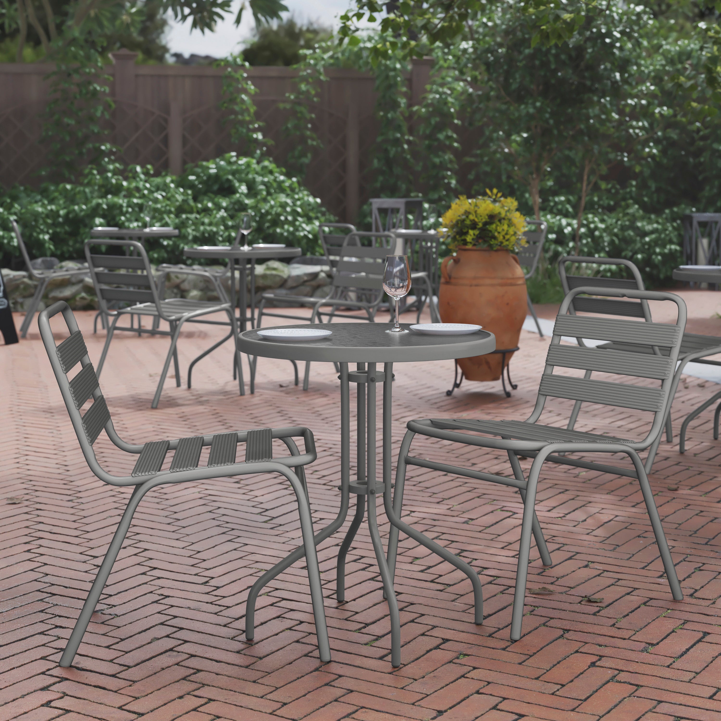Bellamy 23.75'' Silver Round Tempered Glass Metal Table