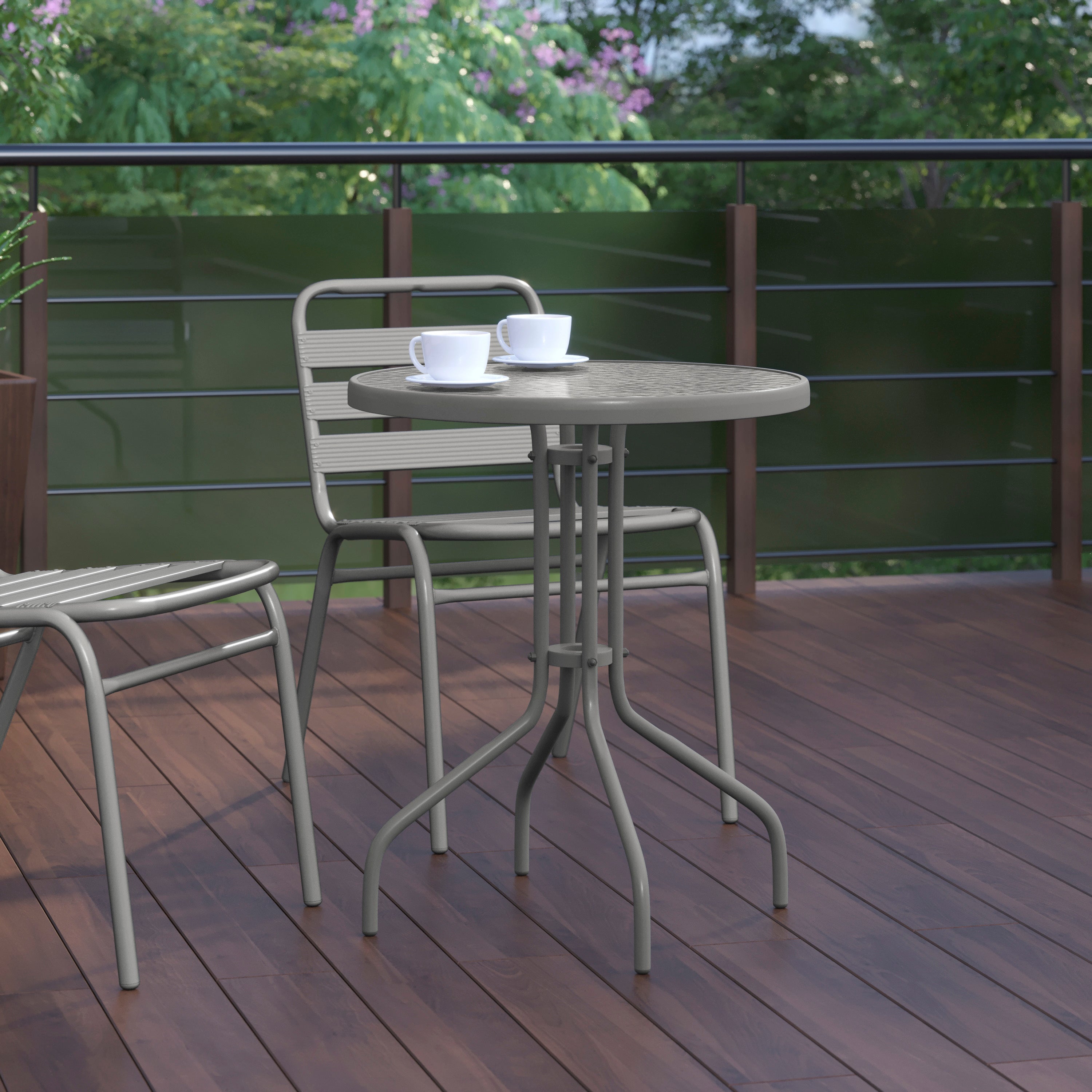 Bellamy 23.75'' Silver Round Tempered Glass Metal Table