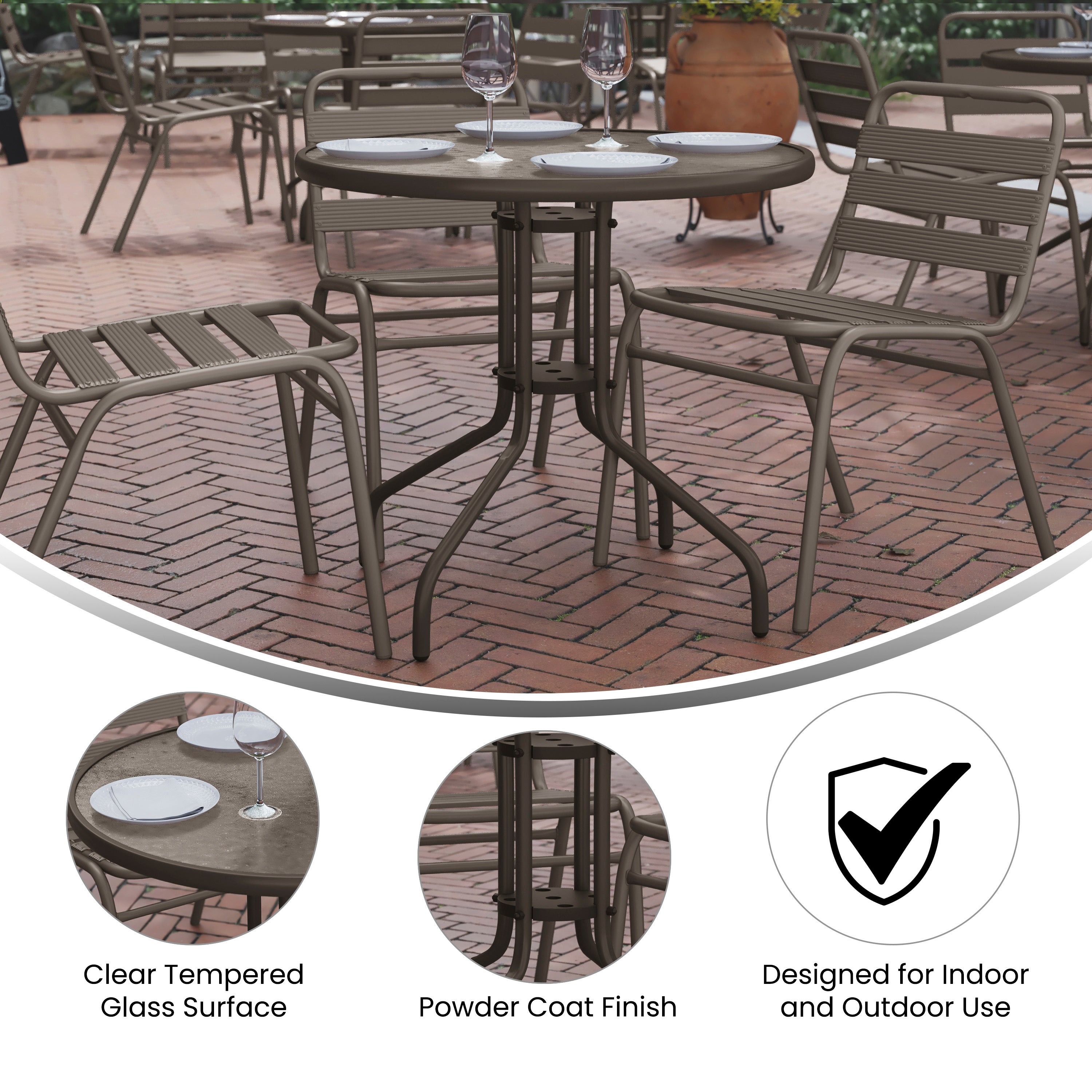 Bellamy 31.5'' Bronze Round Tempered Glass Metal Table