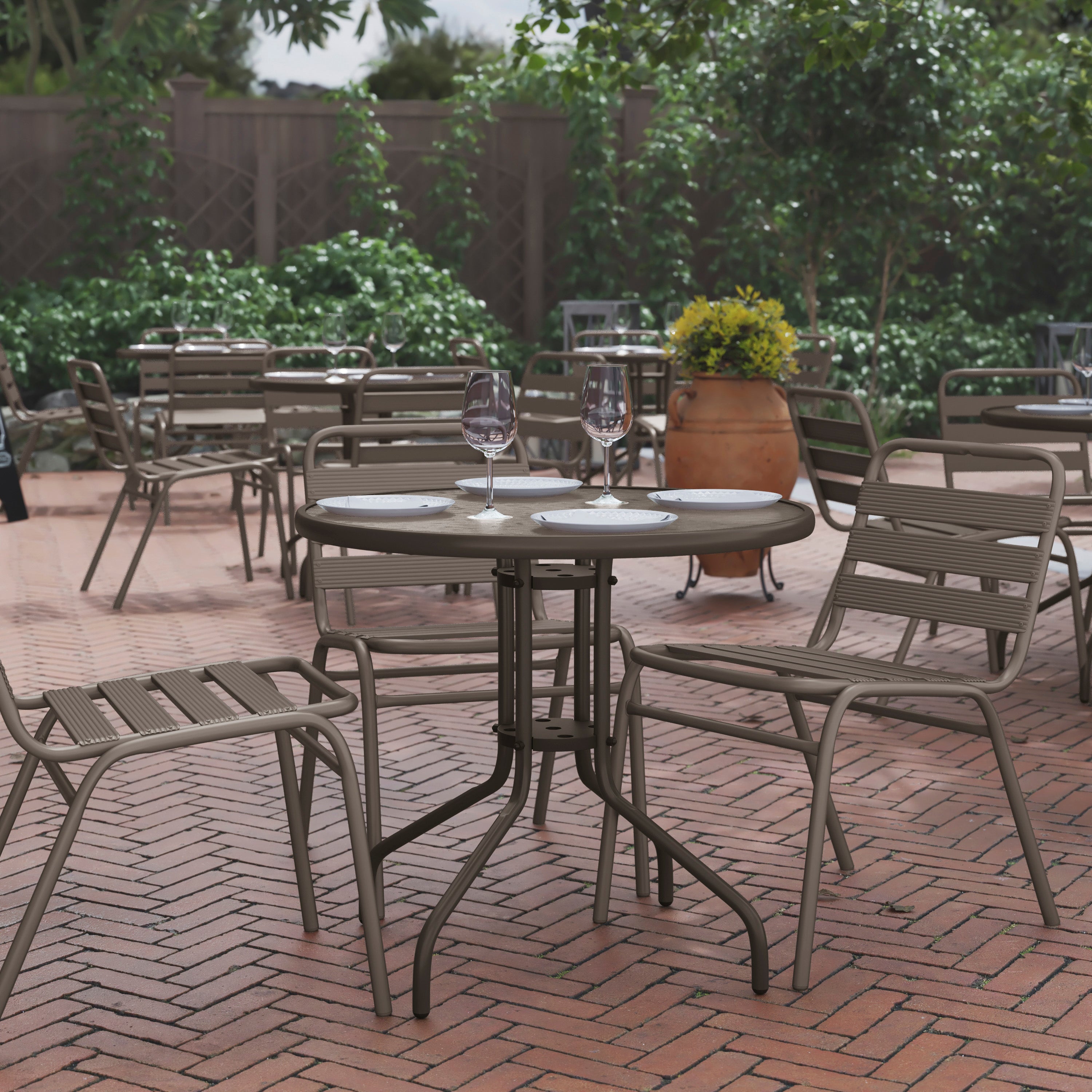 Bellamy 31.5'' Bronze Round Tempered Glass Metal Table