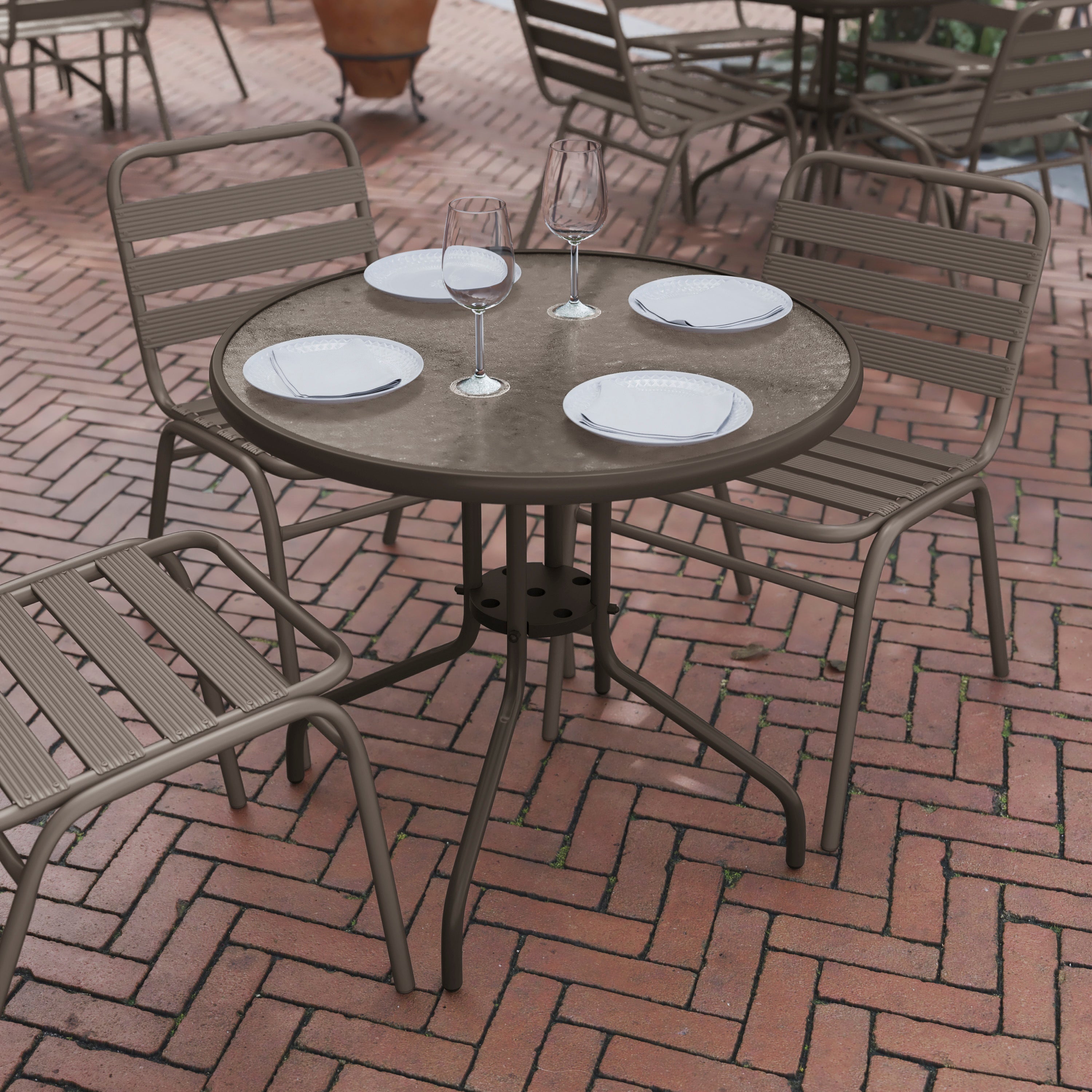 Bellamy 31.5'' Bronze Round Tempered Glass Metal Table