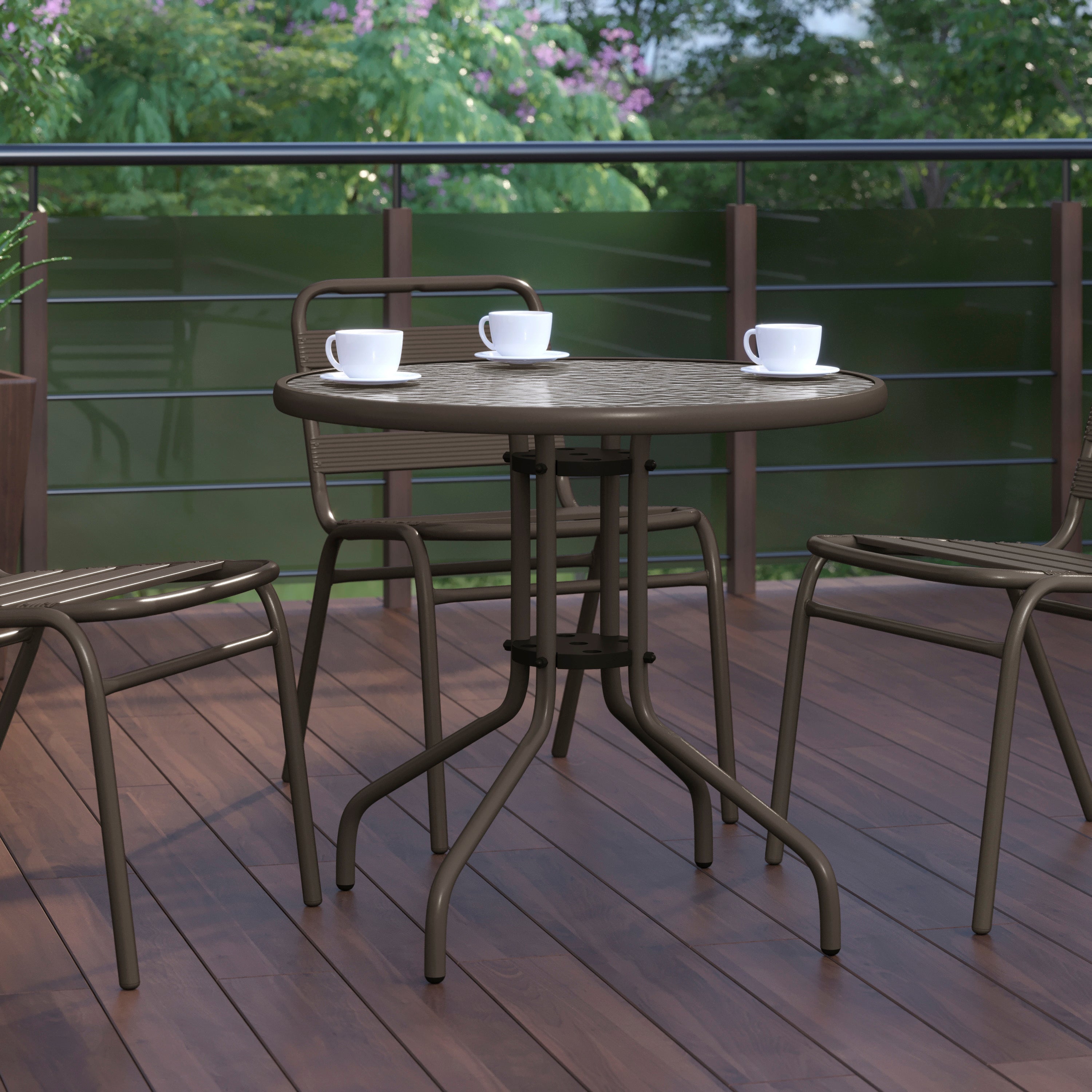 Bellamy 31.5'' Bronze Round Tempered Glass Metal Table