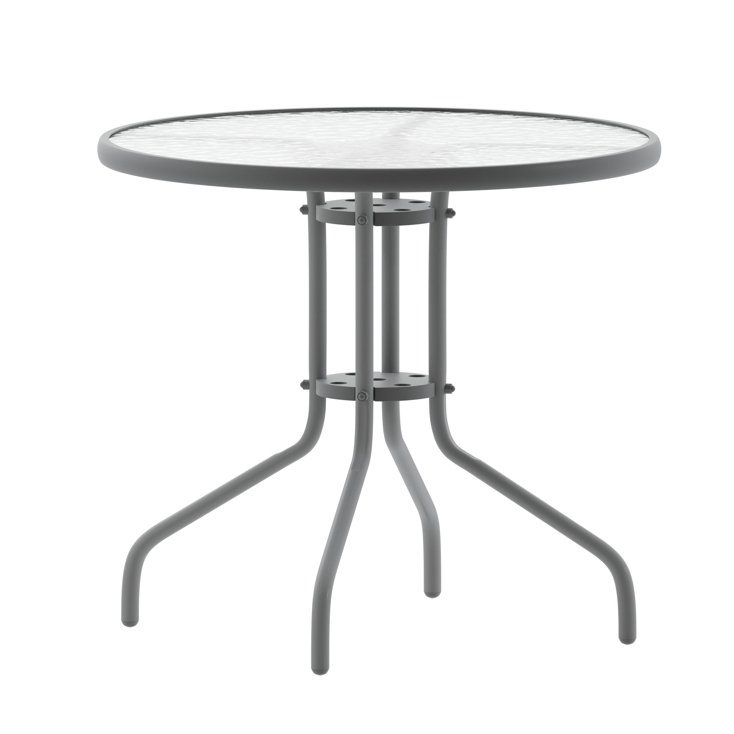 Bellamy 31.5'' Silver Round Tempered Glass Metal Table