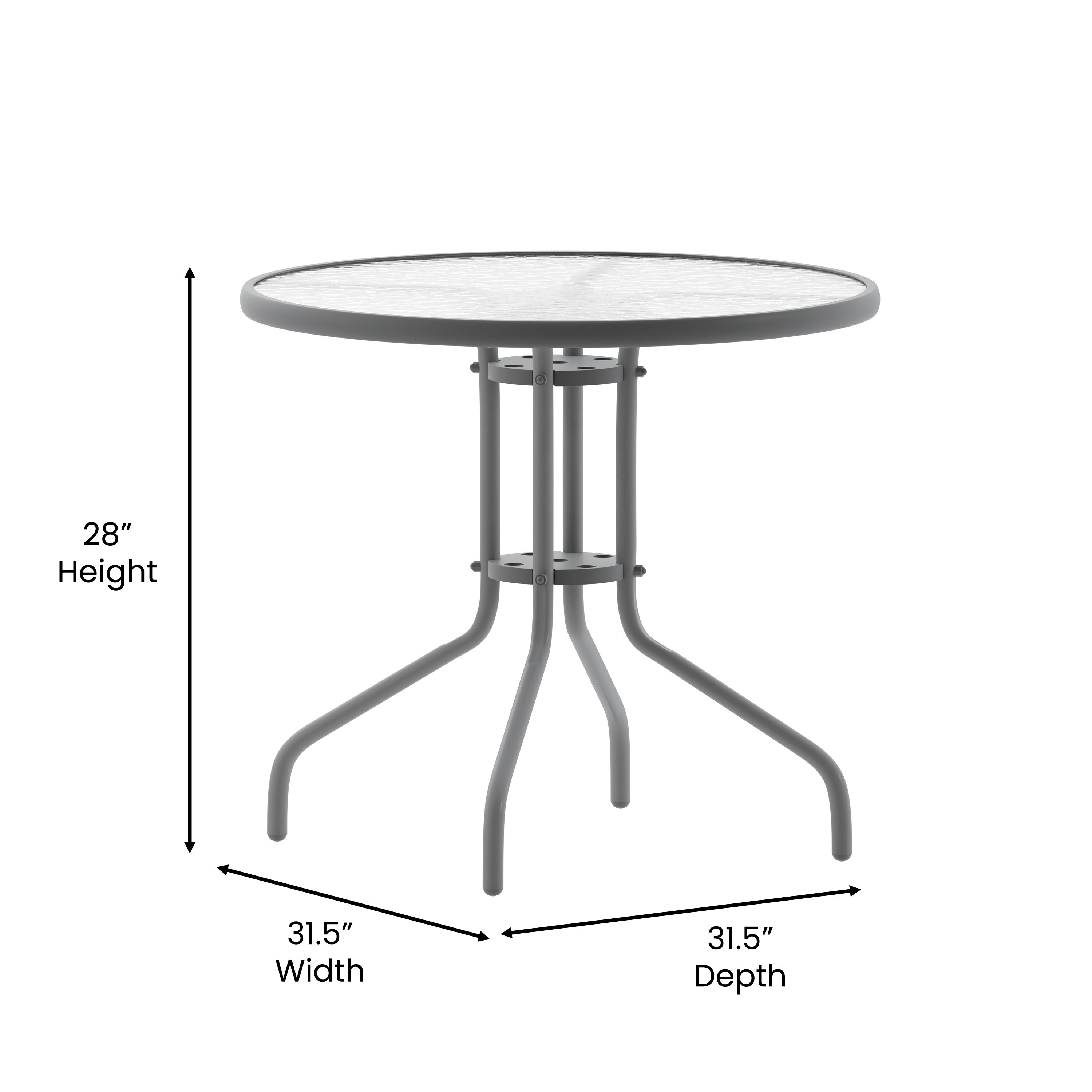 Bellamy 31.5'' Silver Round Tempered Glass Metal Table