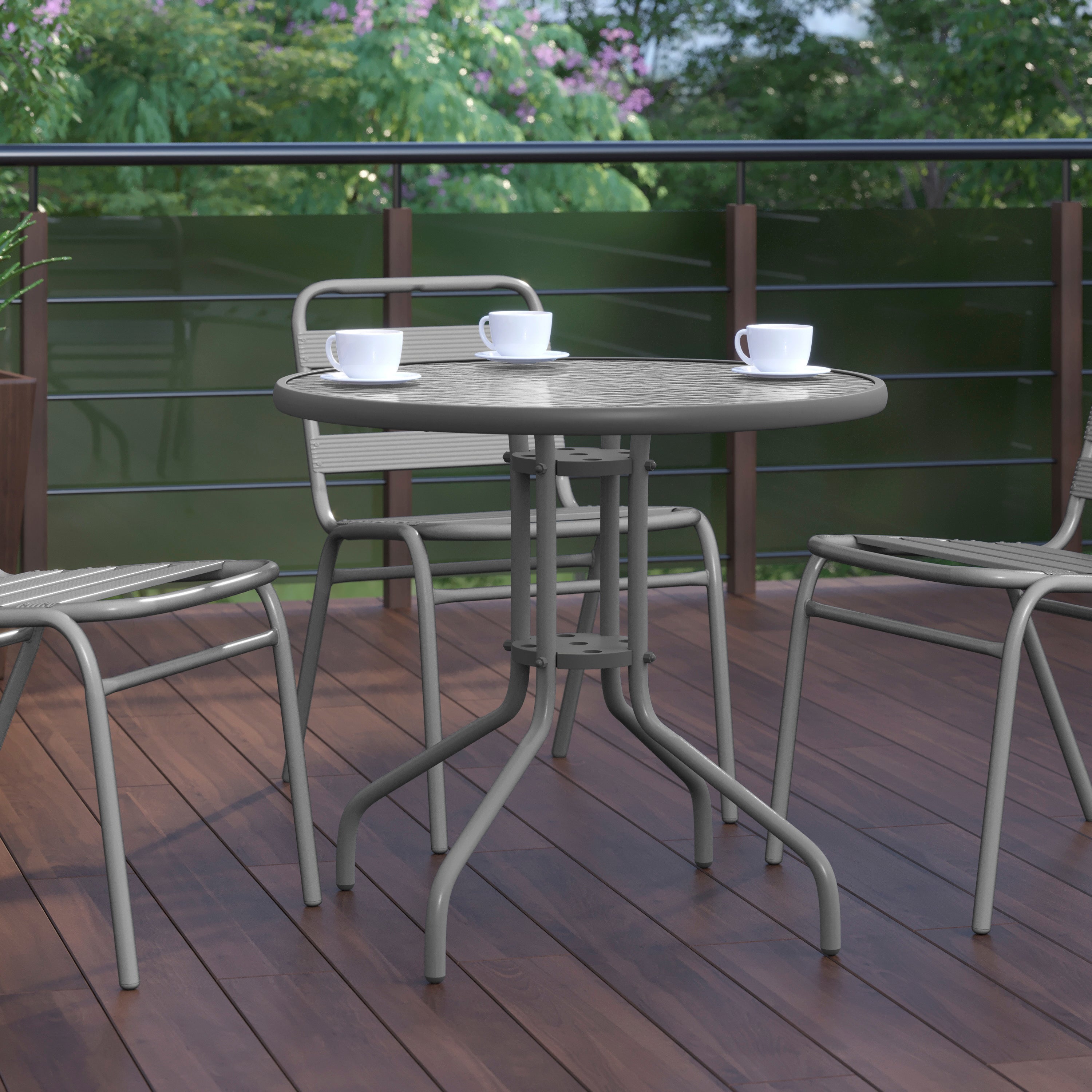 Bellamy 31.5'' Silver Round Tempered Glass Metal Table