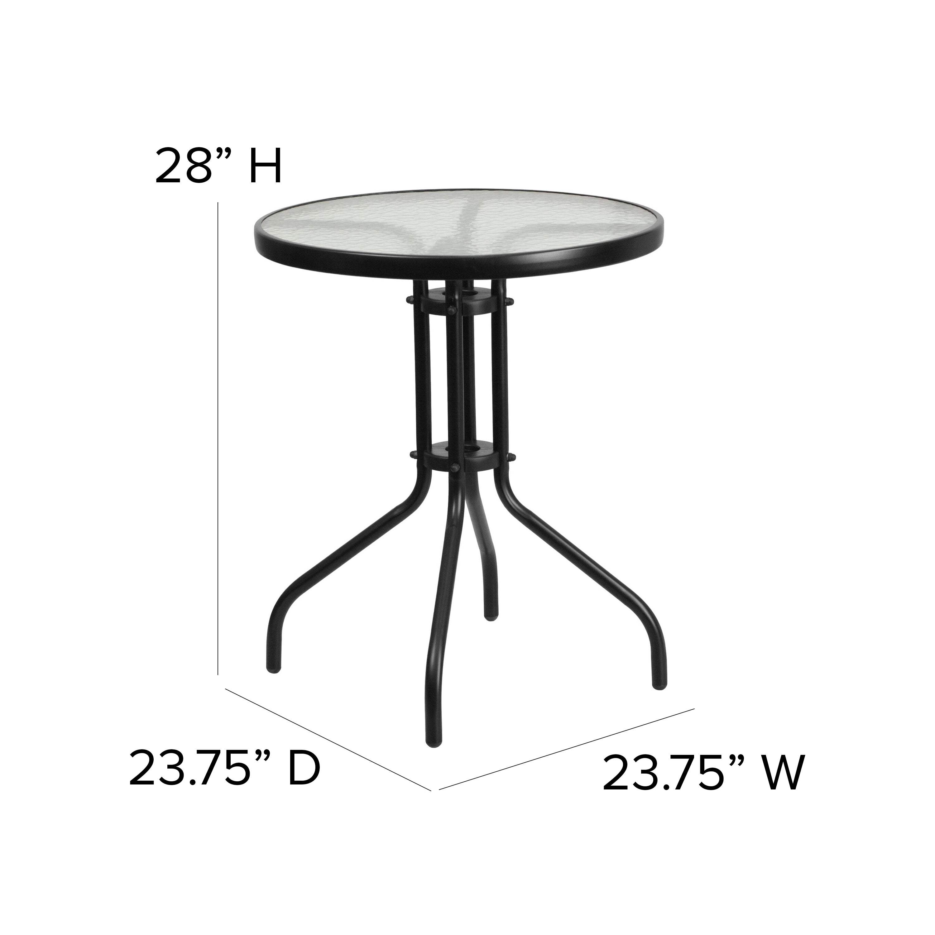 Brazos 3 Piece Outdoor Patio Dining Set - 23.75" Round Tempered Glass Patio Table, 2 Brown Flex Comfort Stack Chairs