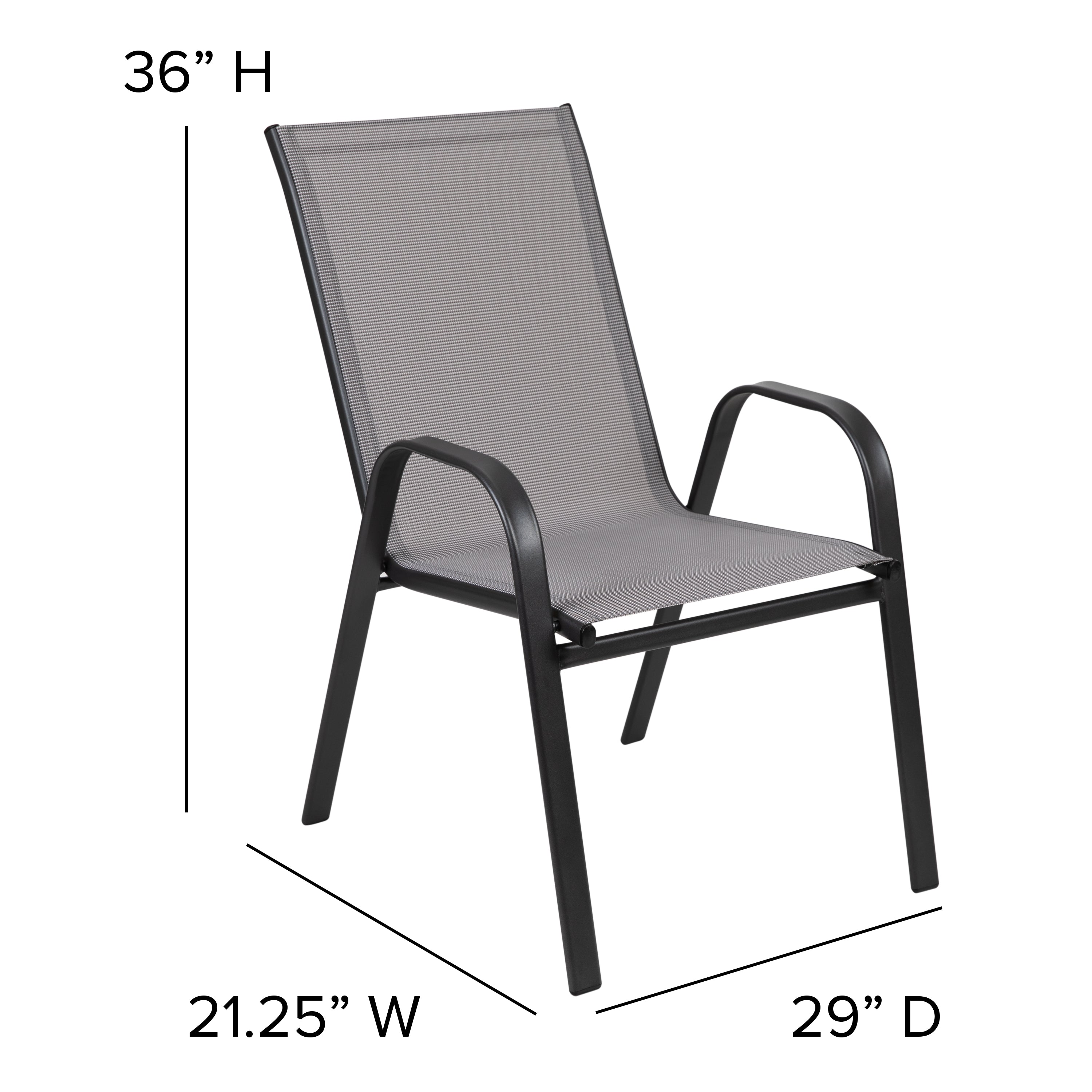 Brazos 3 Piece Outdoor Patio Dining Set - 23.75" Round Tempered Glass Patio Table, 2 Gray Flex Comfort Stack Chairs
