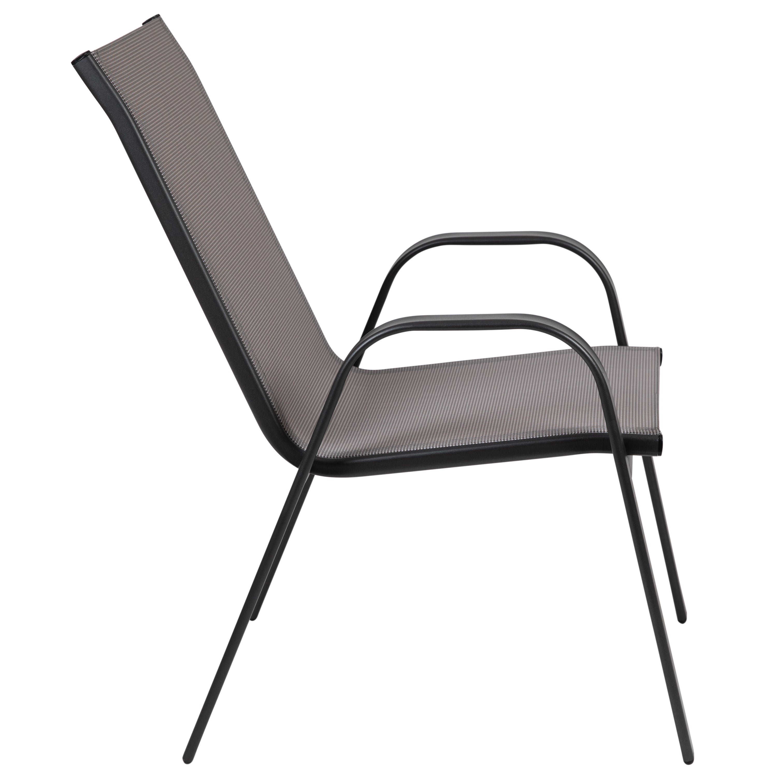 Brazos 3 Piece Outdoor Patio Dining Set - 23.75" Round Tempered Glass Patio Table, 2 Gray Flex Comfort Stack Chairs