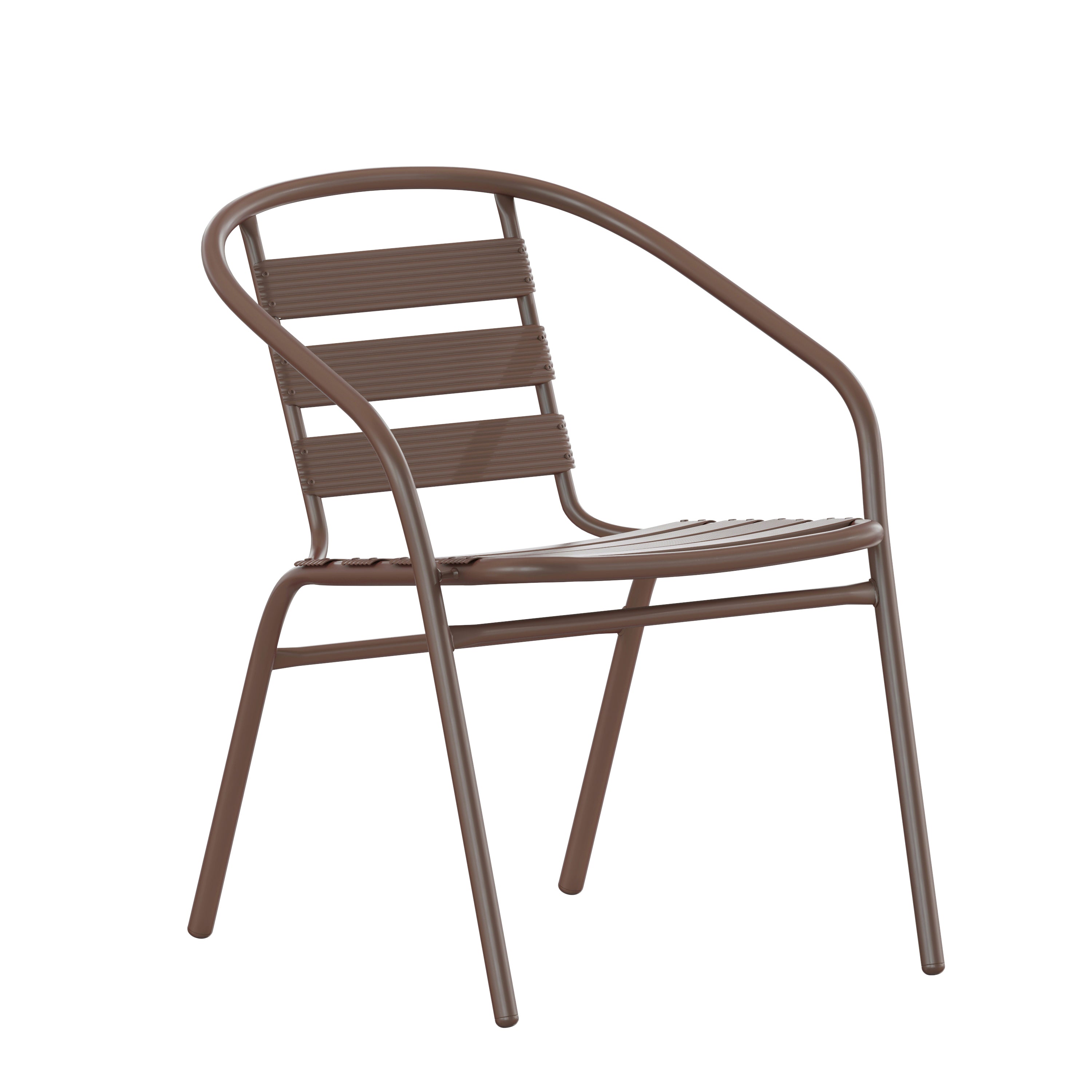 Lila 23.75'' Round Glass Top Metal Table with 2 Bronze Aluminum Slat Stack Chairs