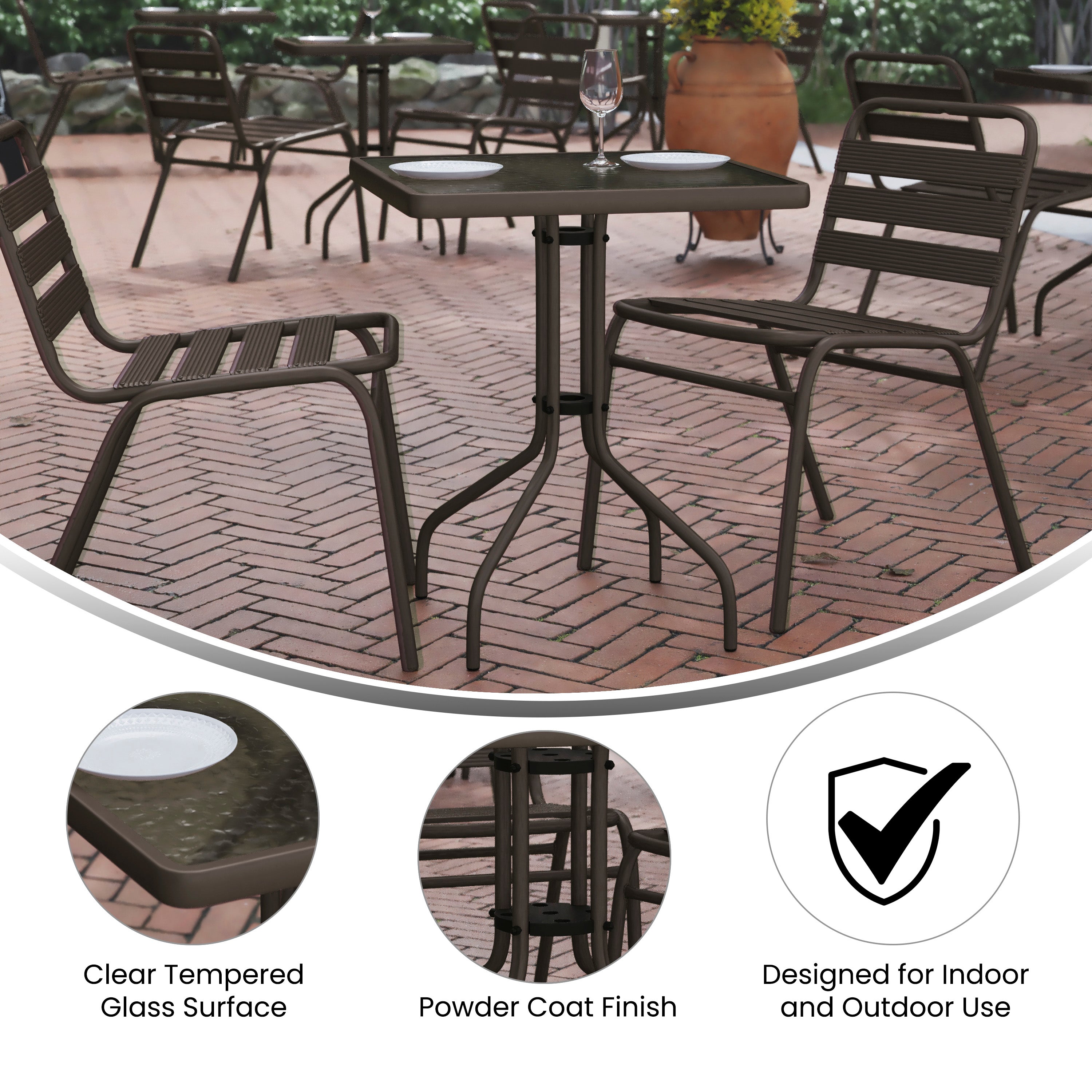 Barker 23.5'' Bronze Square Tempered Glass Metal Table