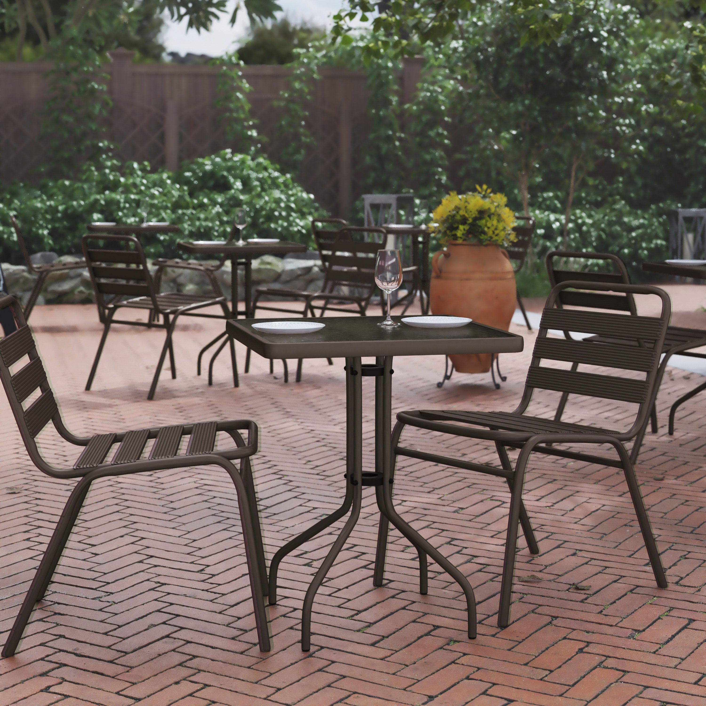 Barker 23.5'' Bronze Square Tempered Glass Metal Table