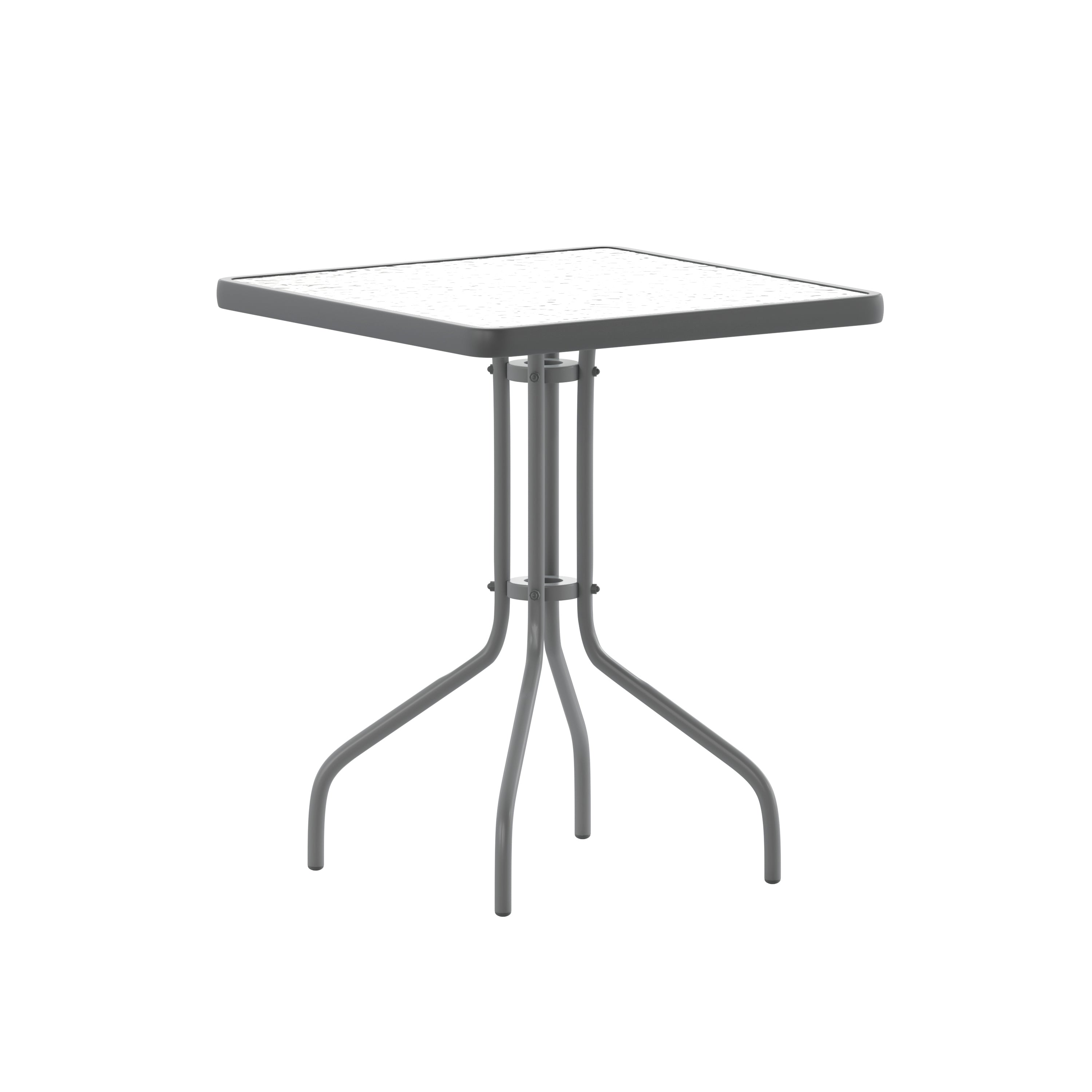 Barker 23.5'' Silver Square Tempered Glass Metal Table