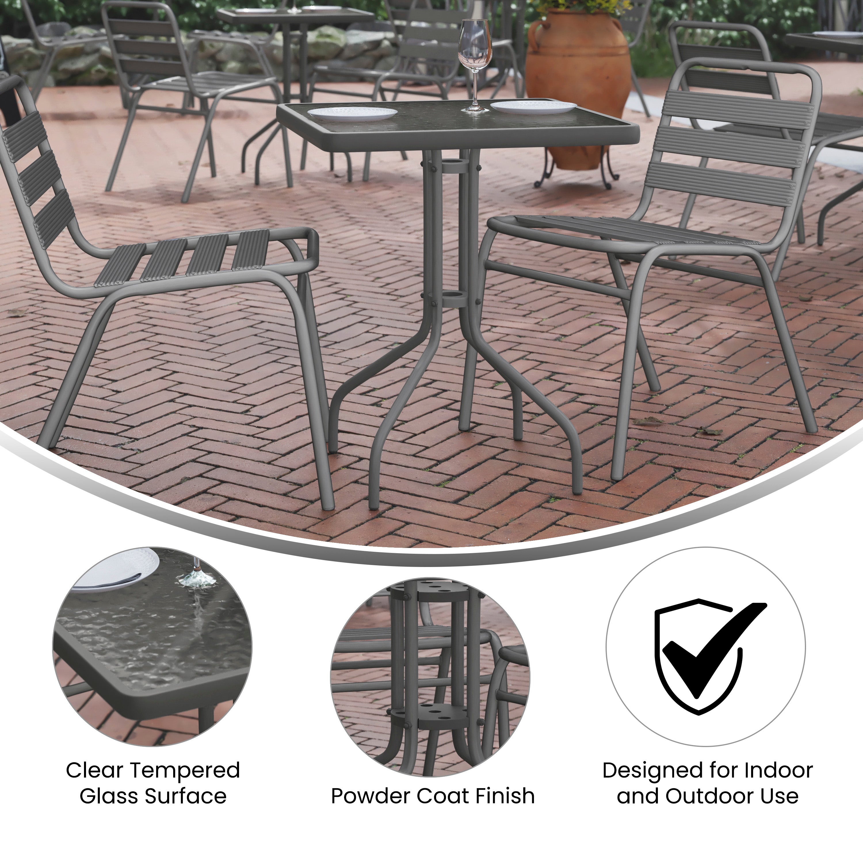 Barker 23.5'' Silver Square Tempered Glass Metal Table