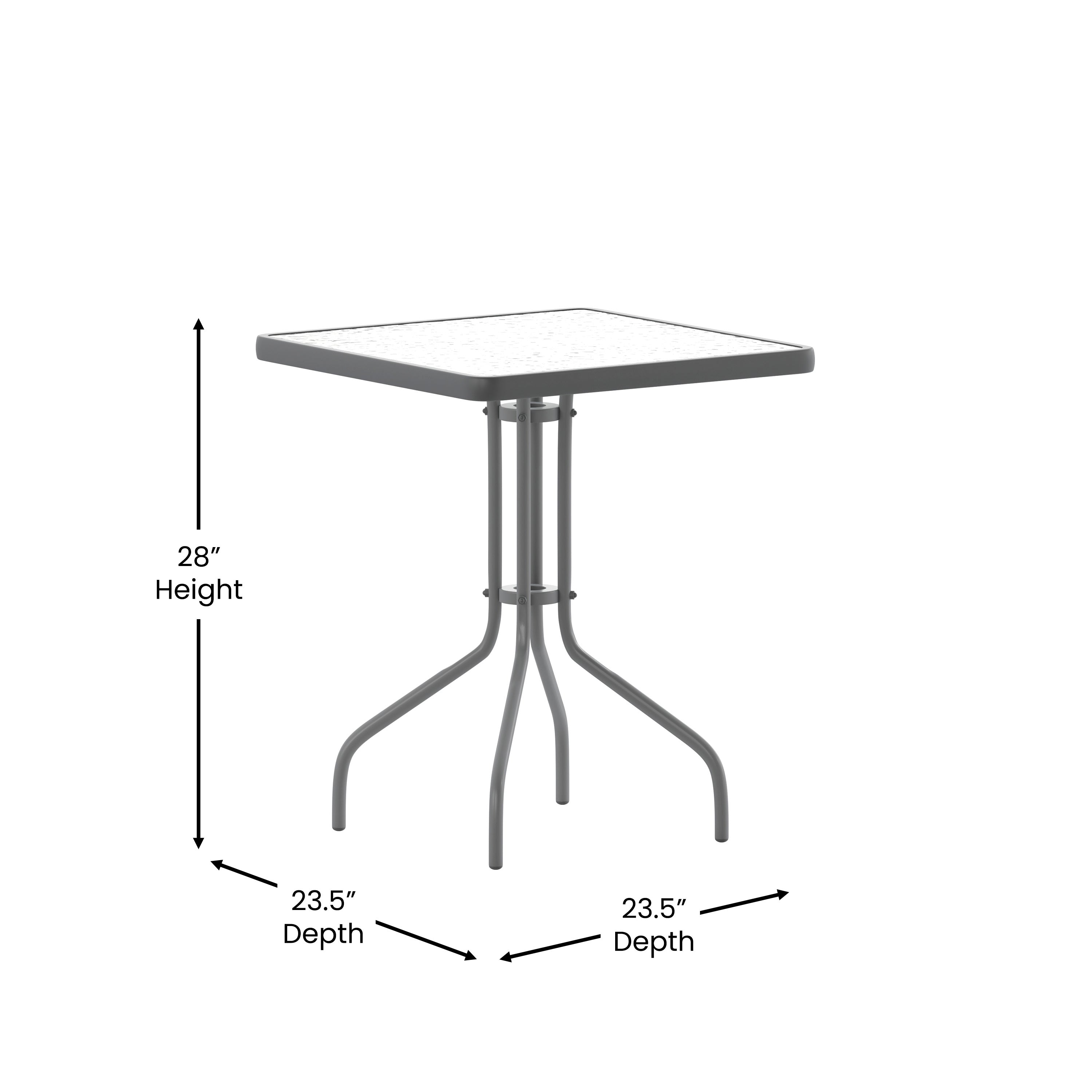 Barker 23.5'' Silver Square Tempered Glass Metal Table