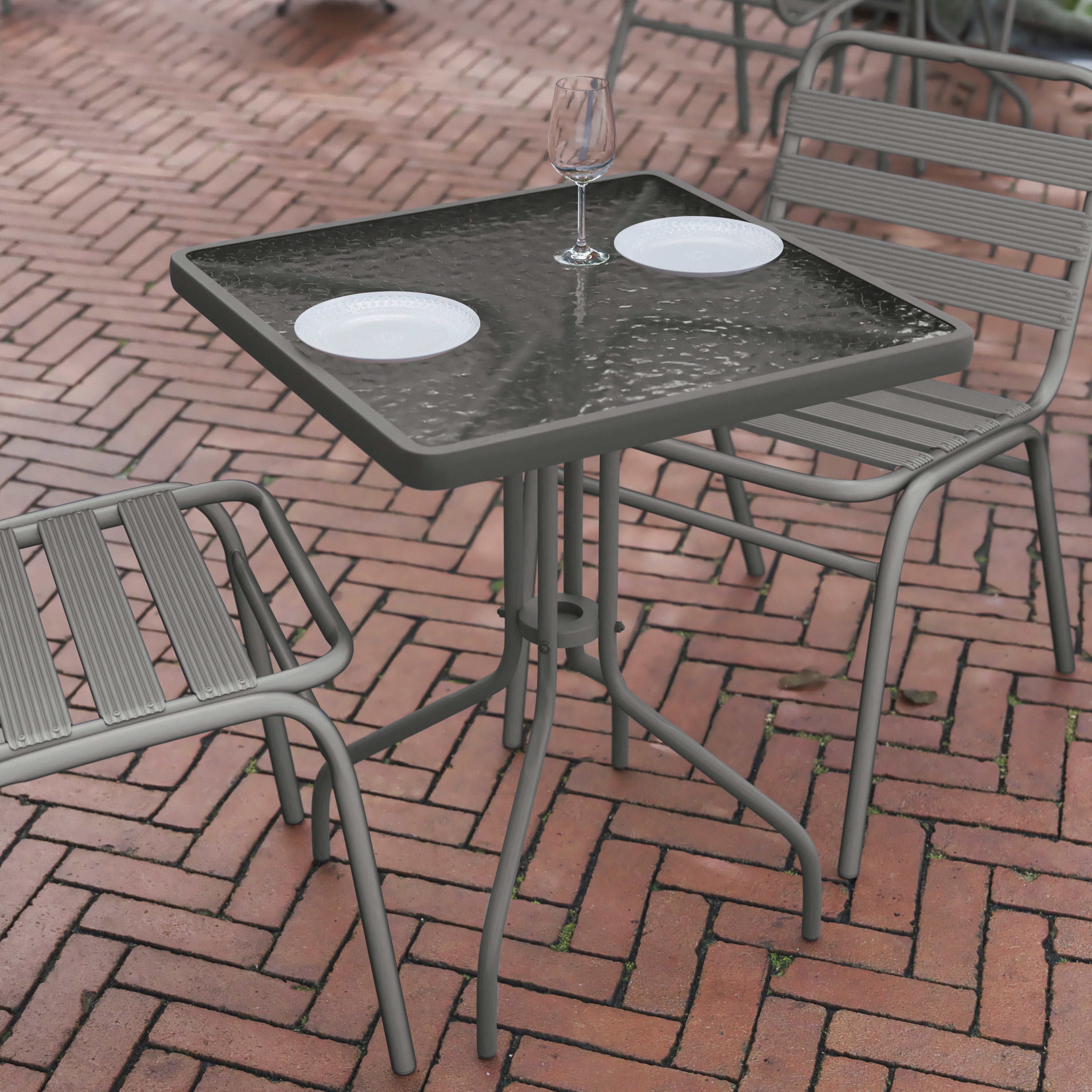 Barker 23.5'' Silver Square Tempered Glass Metal Table