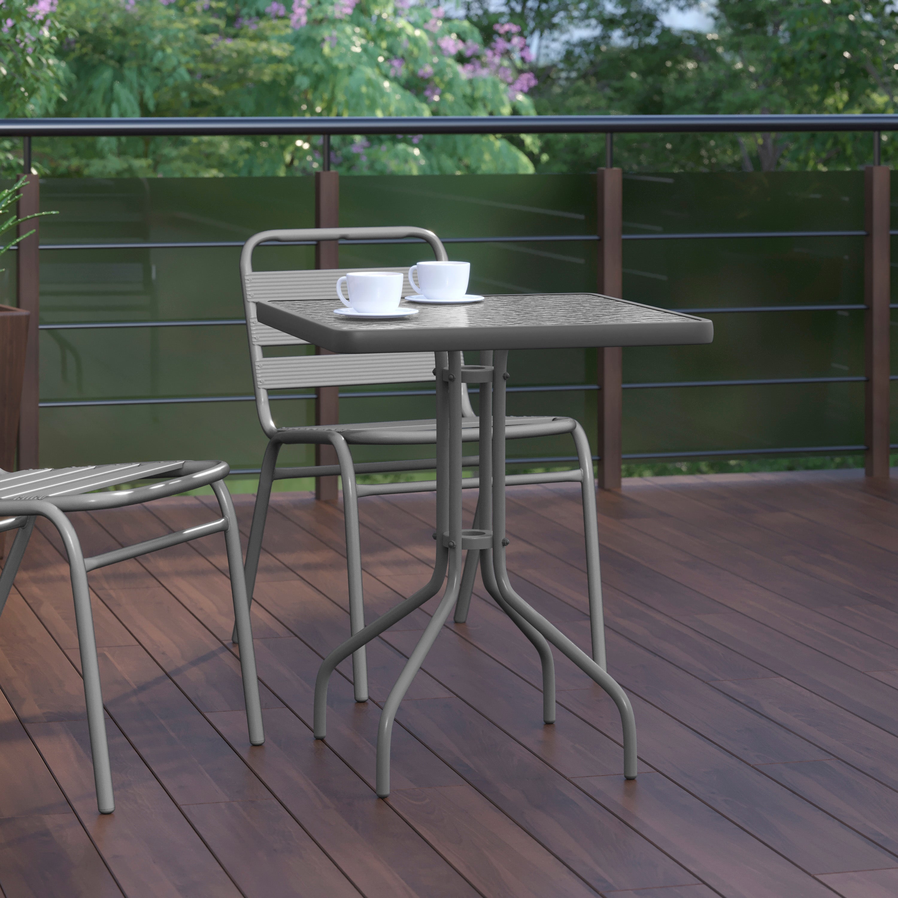 Barker 23.5'' Silver Square Tempered Glass Metal Table