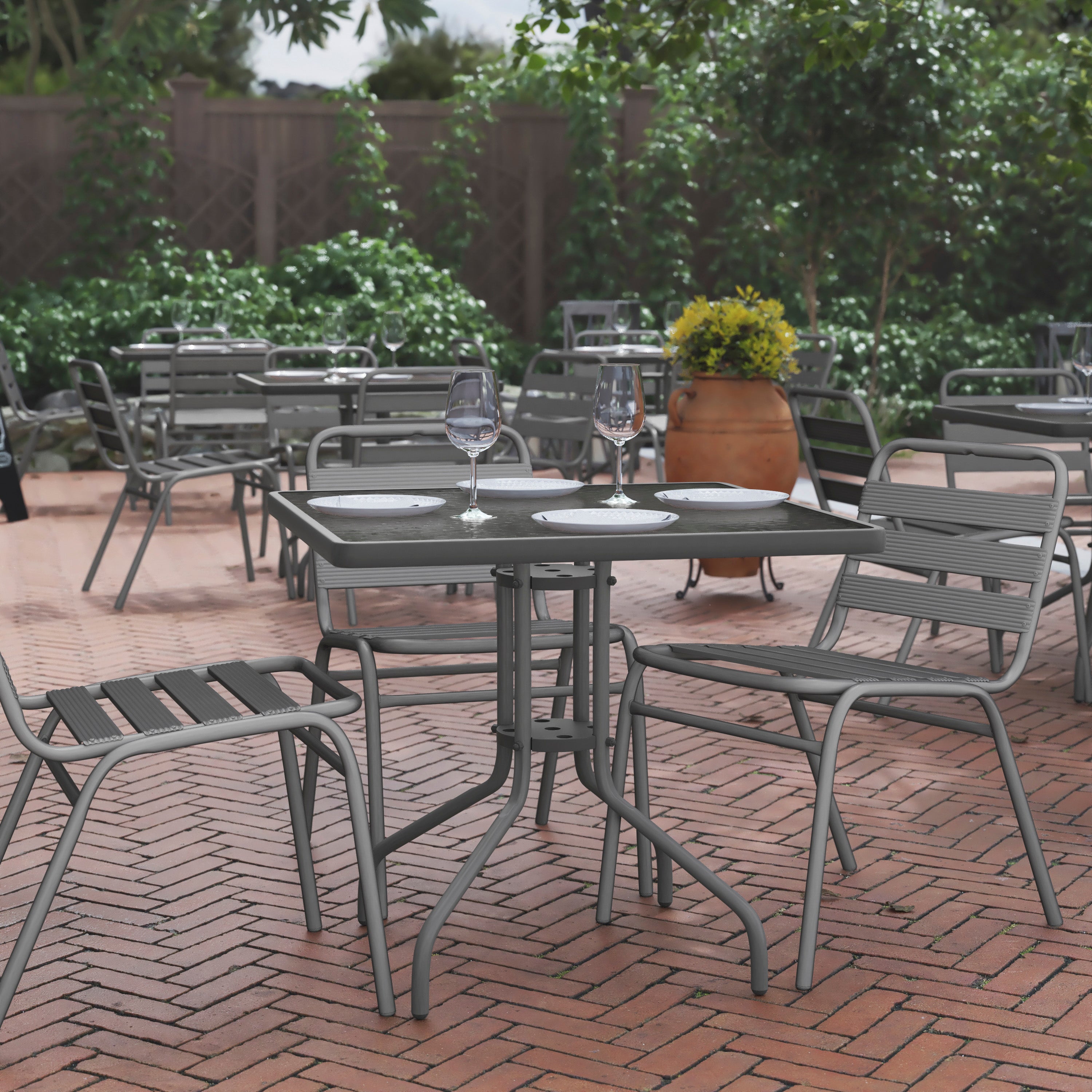 Barker 31.5'' Silver Square Tempered Glass Metal Table