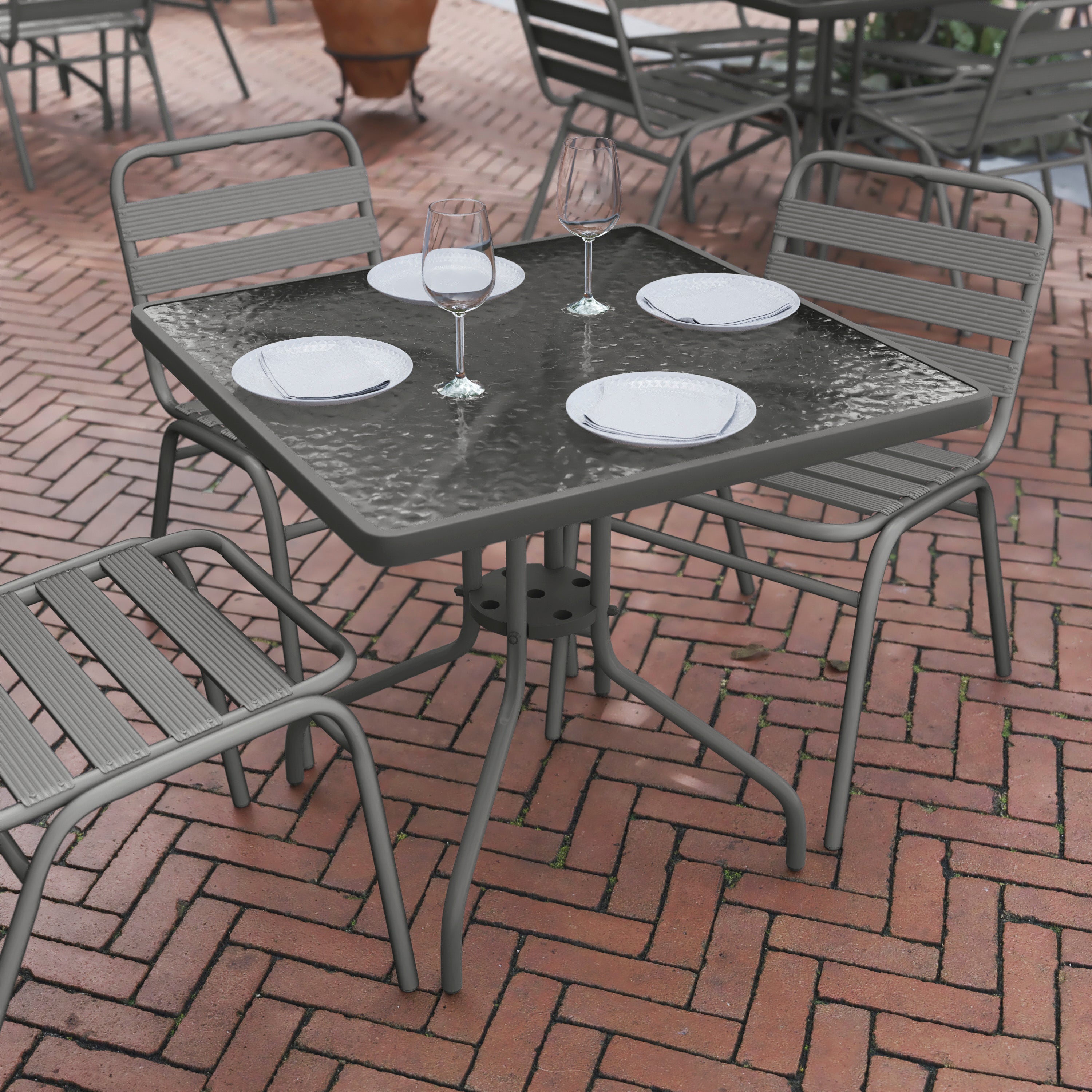 Barker 31.5'' Silver Square Tempered Glass Metal Table