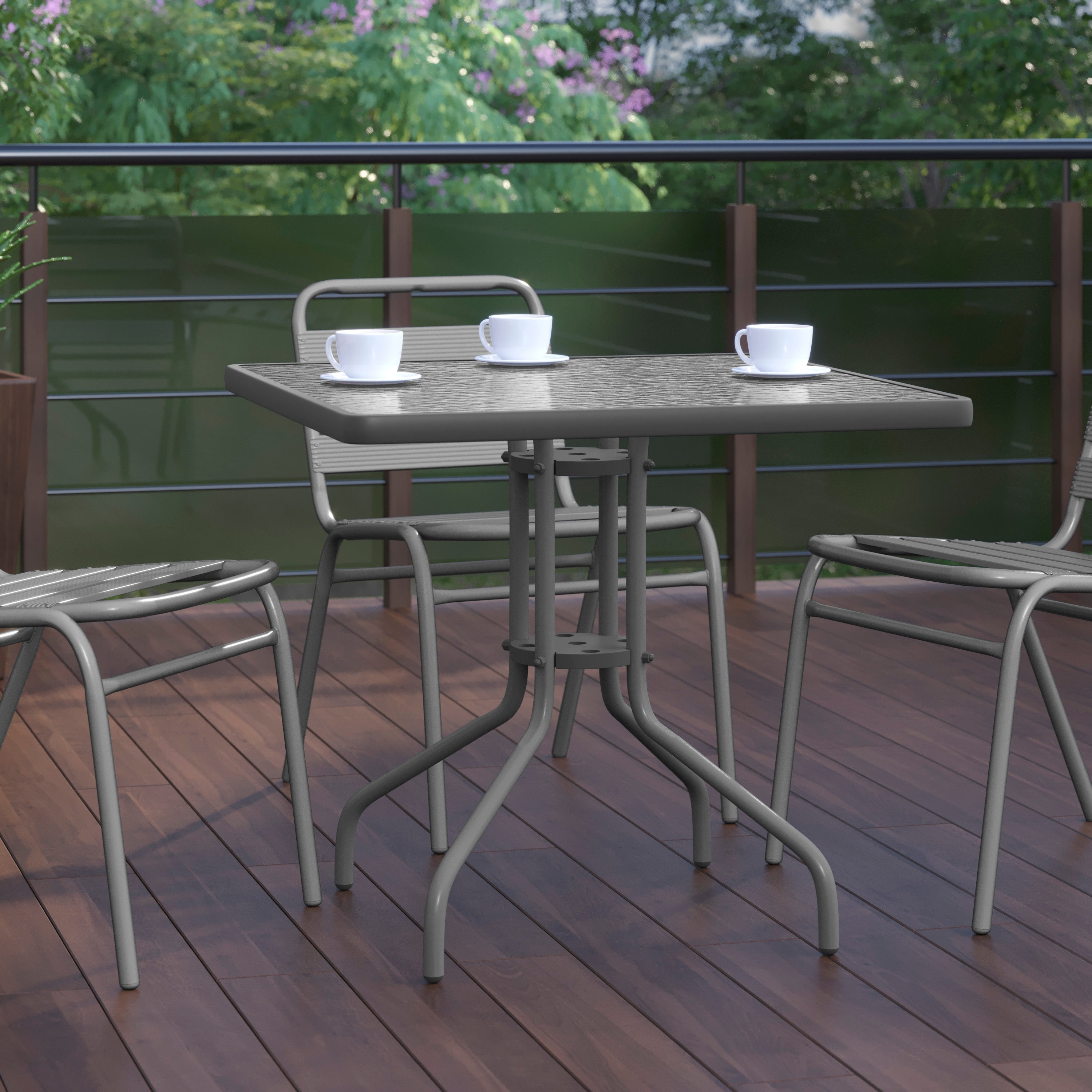 Barker 31.5'' Silver Square Tempered Glass Metal Table