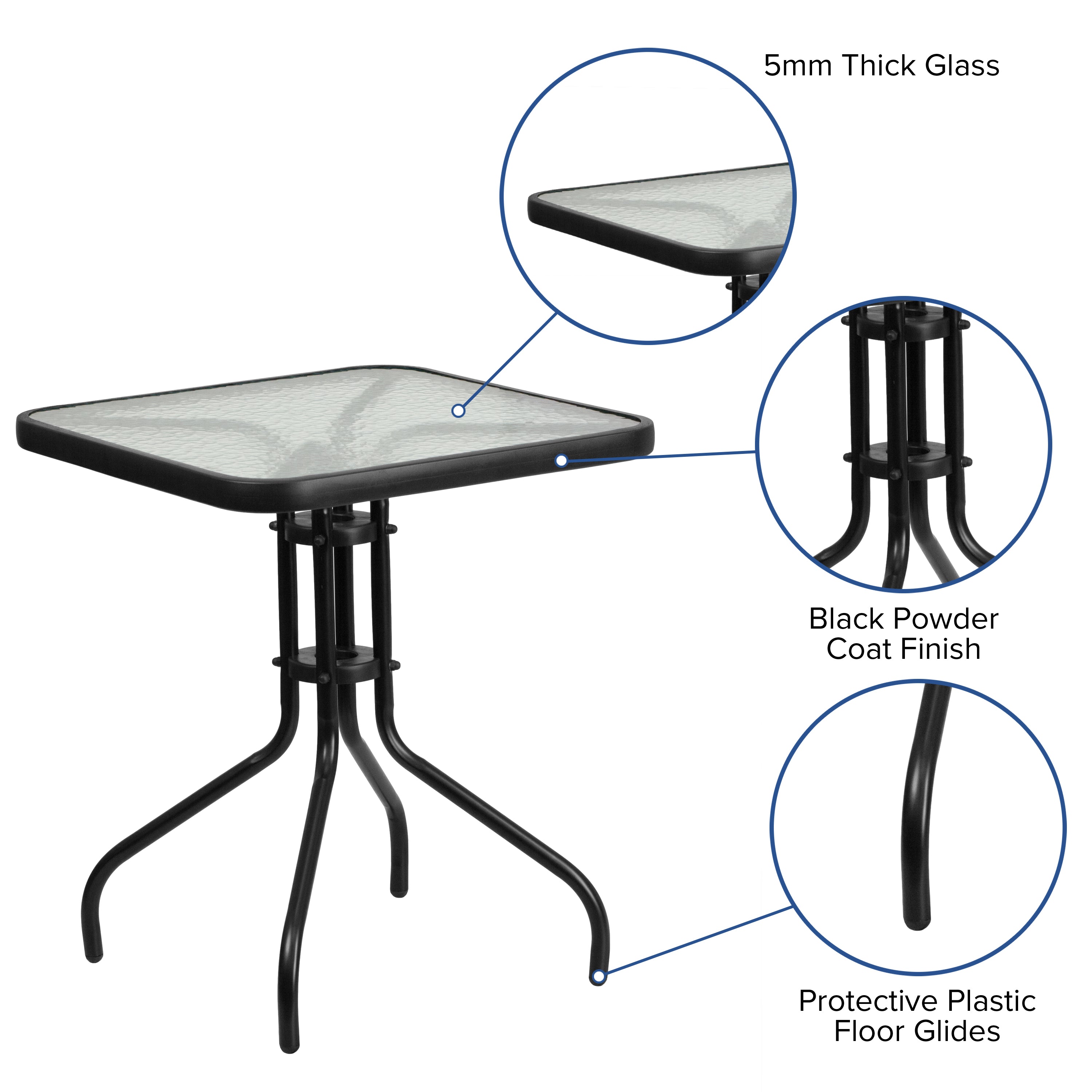 Brazos 3 Piece Outdoor Patio Dining Set - 23.5" Square Tempered Glass Patio Table, 2 Brown Flex Comfort Stack Chairs