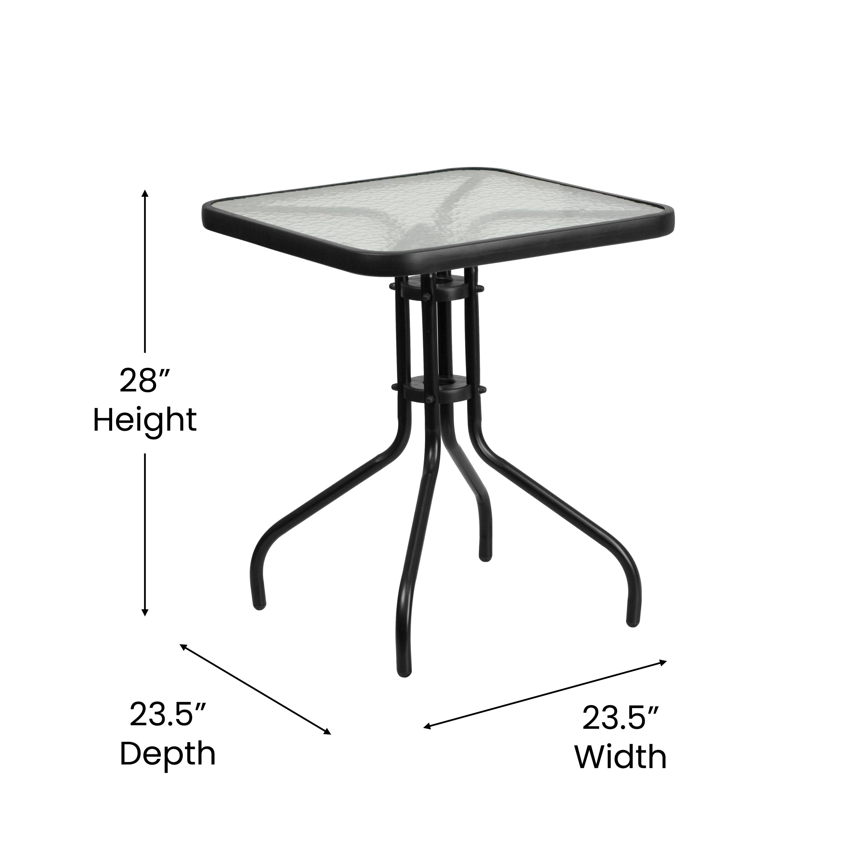 Brazos 3 Piece Outdoor Patio Dining Set - 23.5" Square Tempered Glass Patio Table, 2 Gray Flex Comfort Stack Chairs