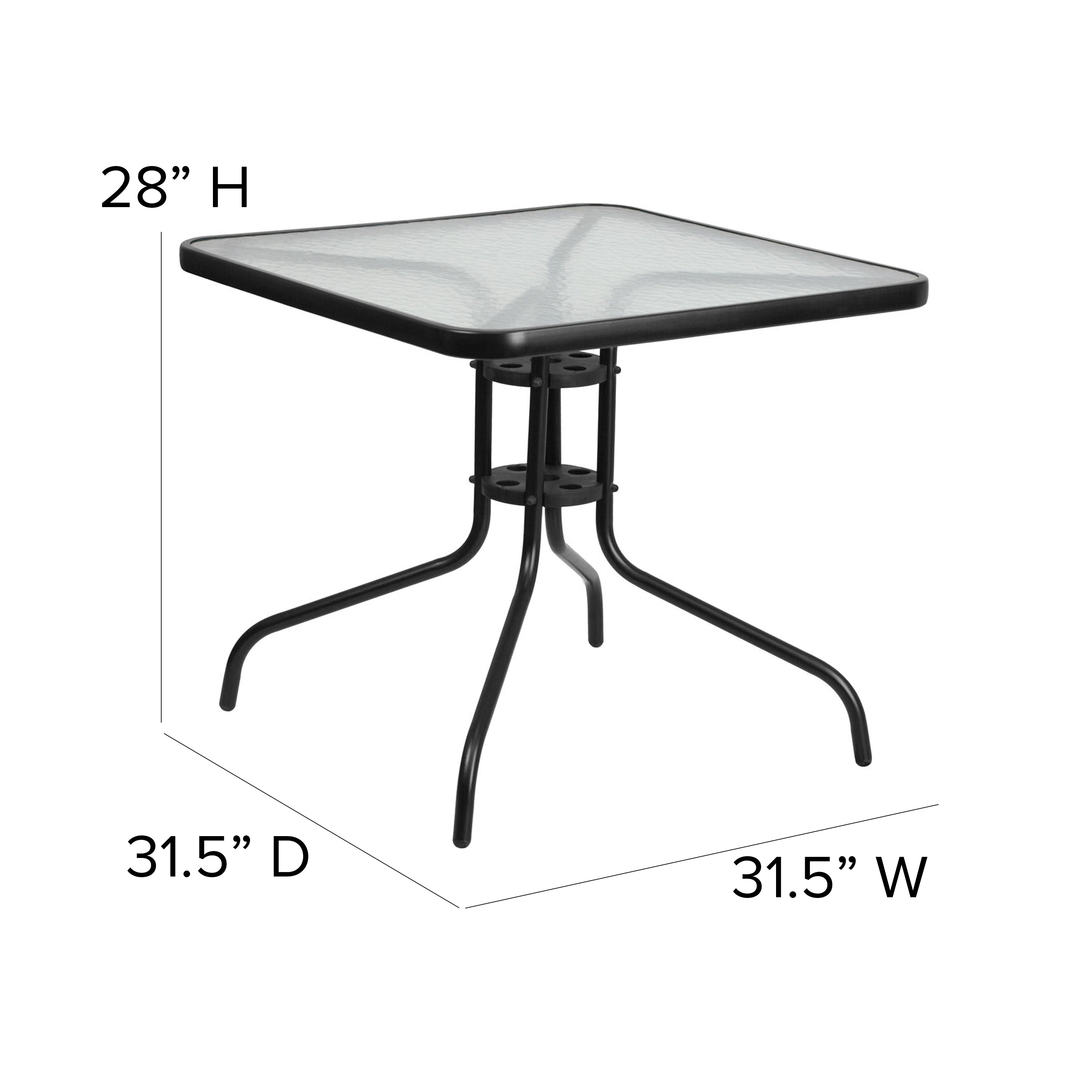 Brazos 5 Piece Outdoor Patio Dining Set - 31.5" Square Tempered Glass Patio Table, 4 Gray Flex Comfort Stack Chairs