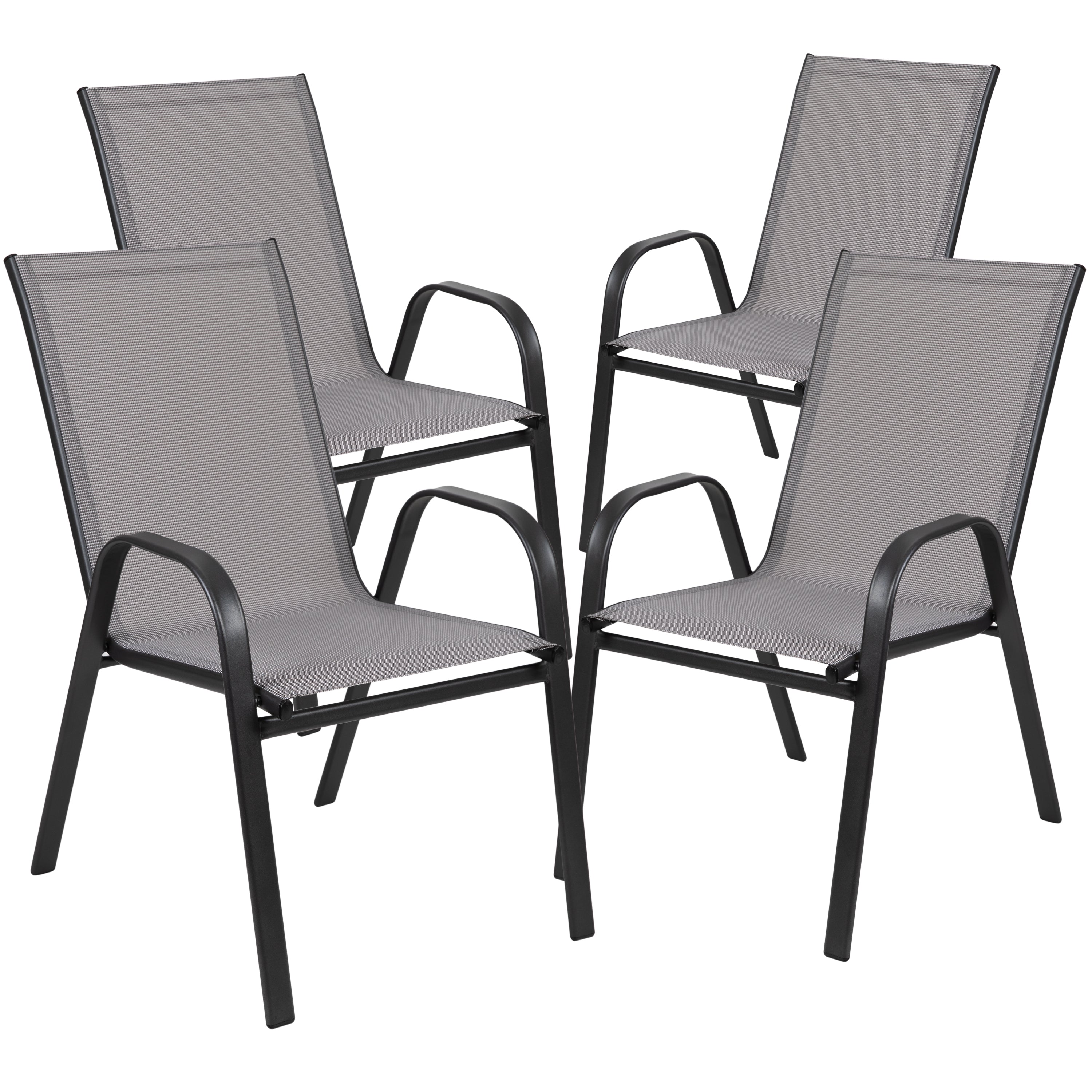 Brazos 5 Piece Outdoor Patio Dining Set - 31.5" Square Tempered Glass Patio Table, 4 Gray Flex Comfort Stack Chairs