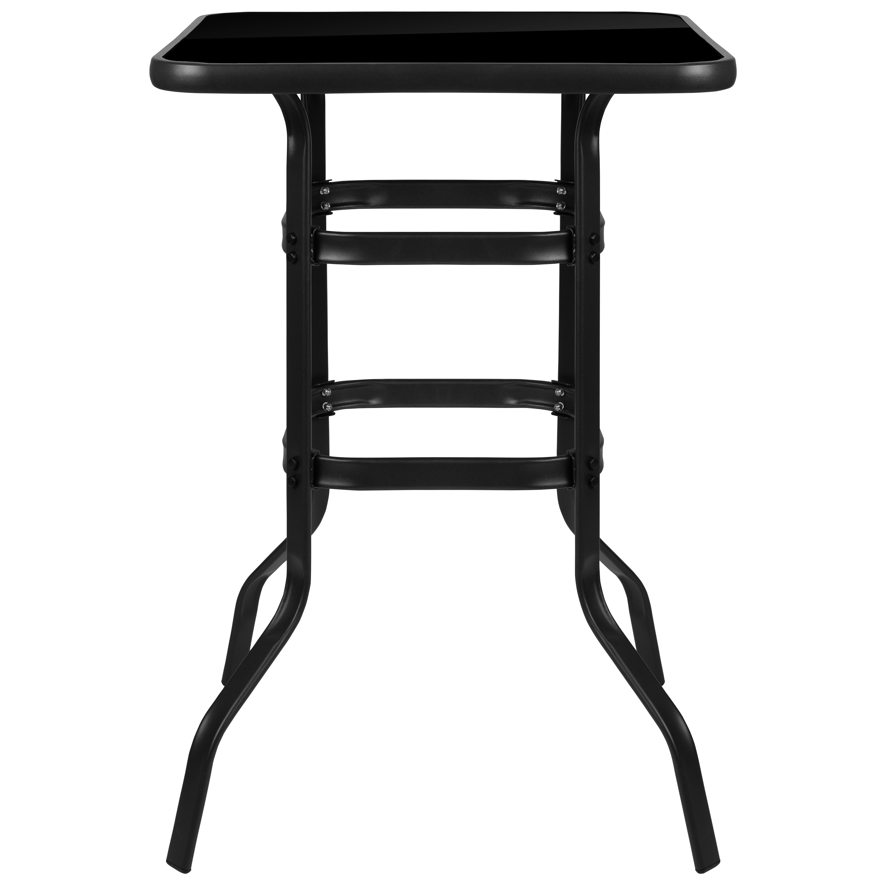 Barker 27.5" Square Black Tempered Glass Bar Height Metal Patio Bar Table